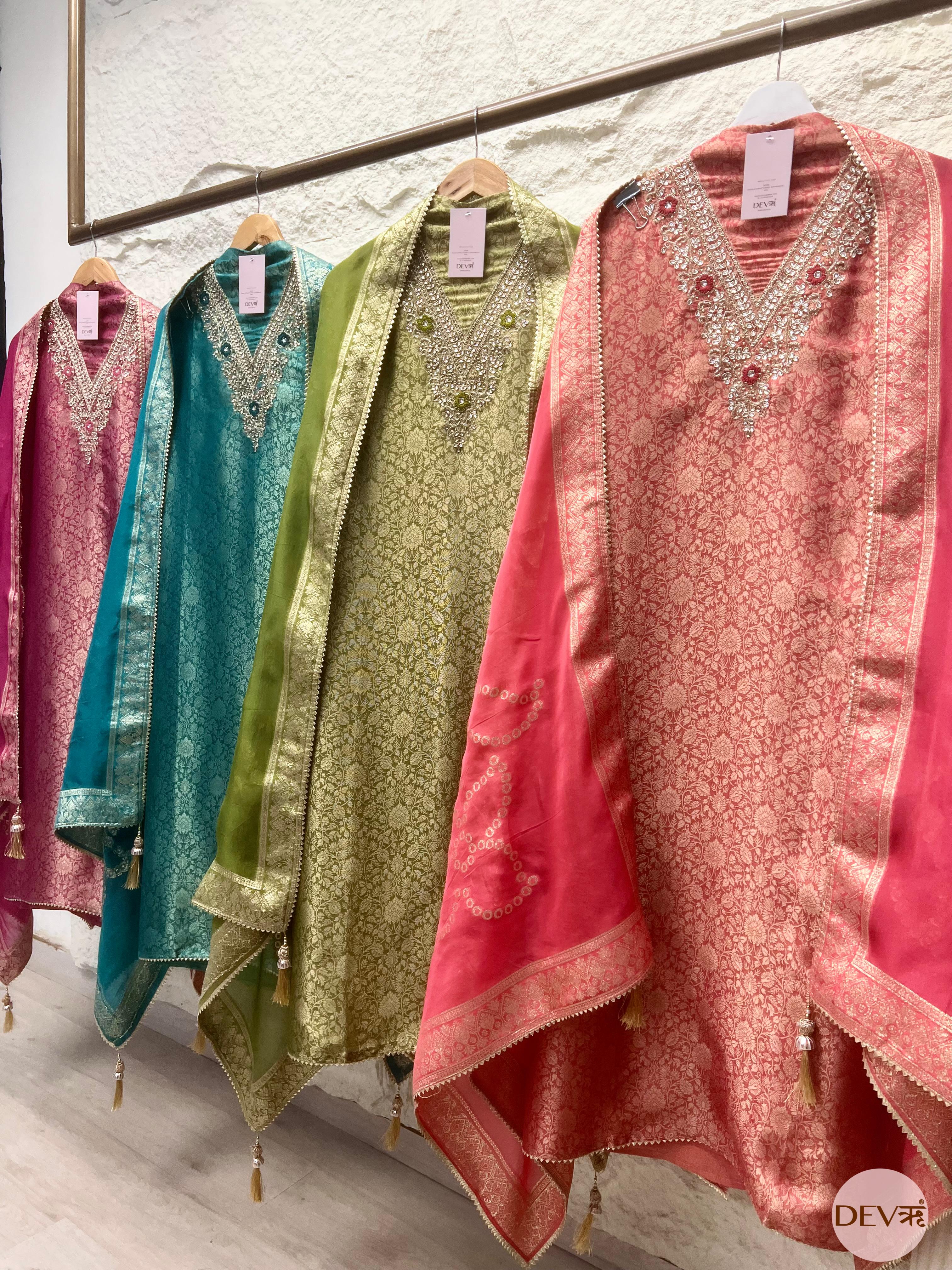 Teal Blue Tissue Jacquard Embroidered Unstitched 3-Piece Suit (Devri – D.No 20019)