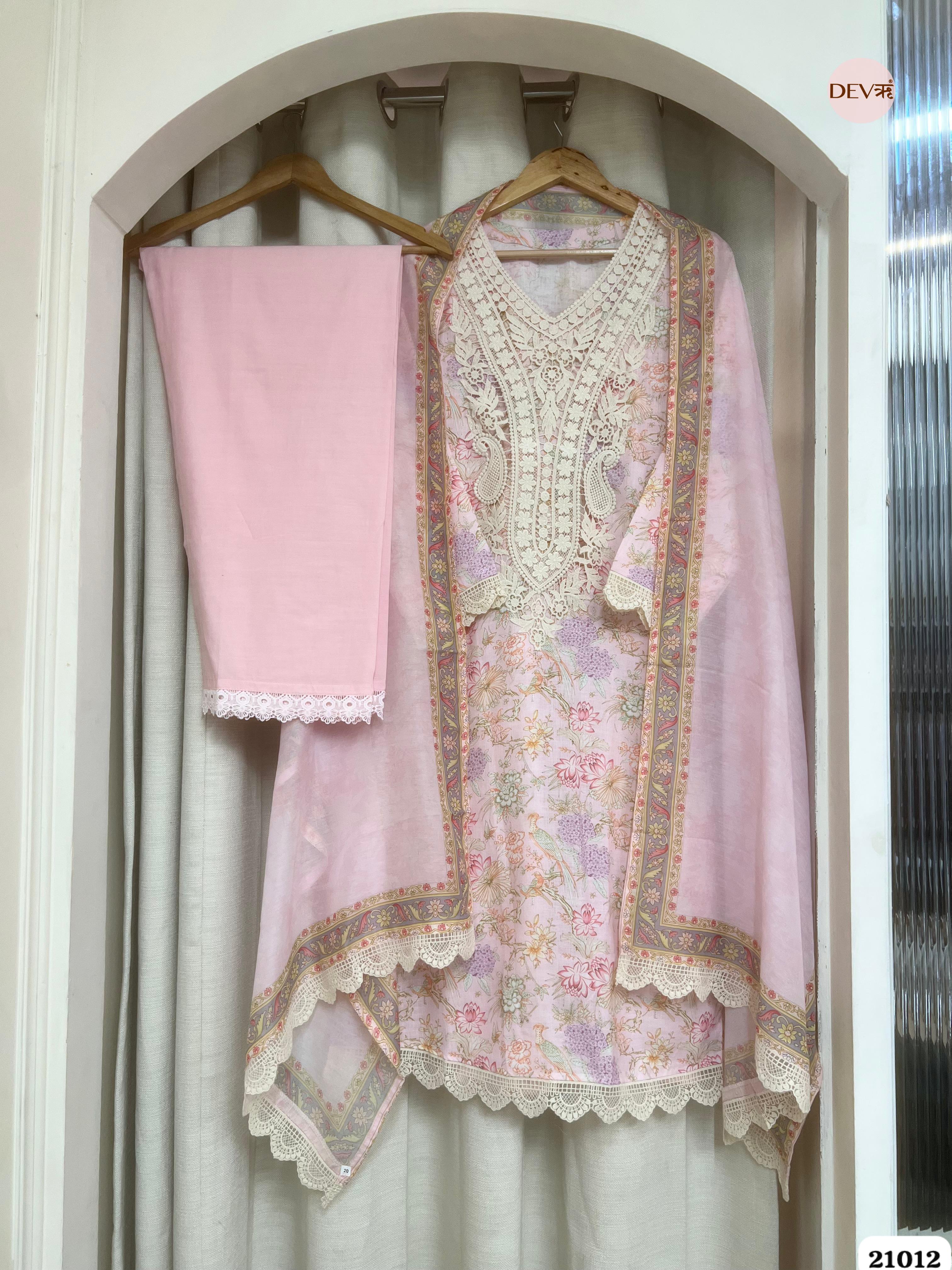 Parijat Pure Cotton Printed Pink 3-Piece Set (Devri – D.No 21012)