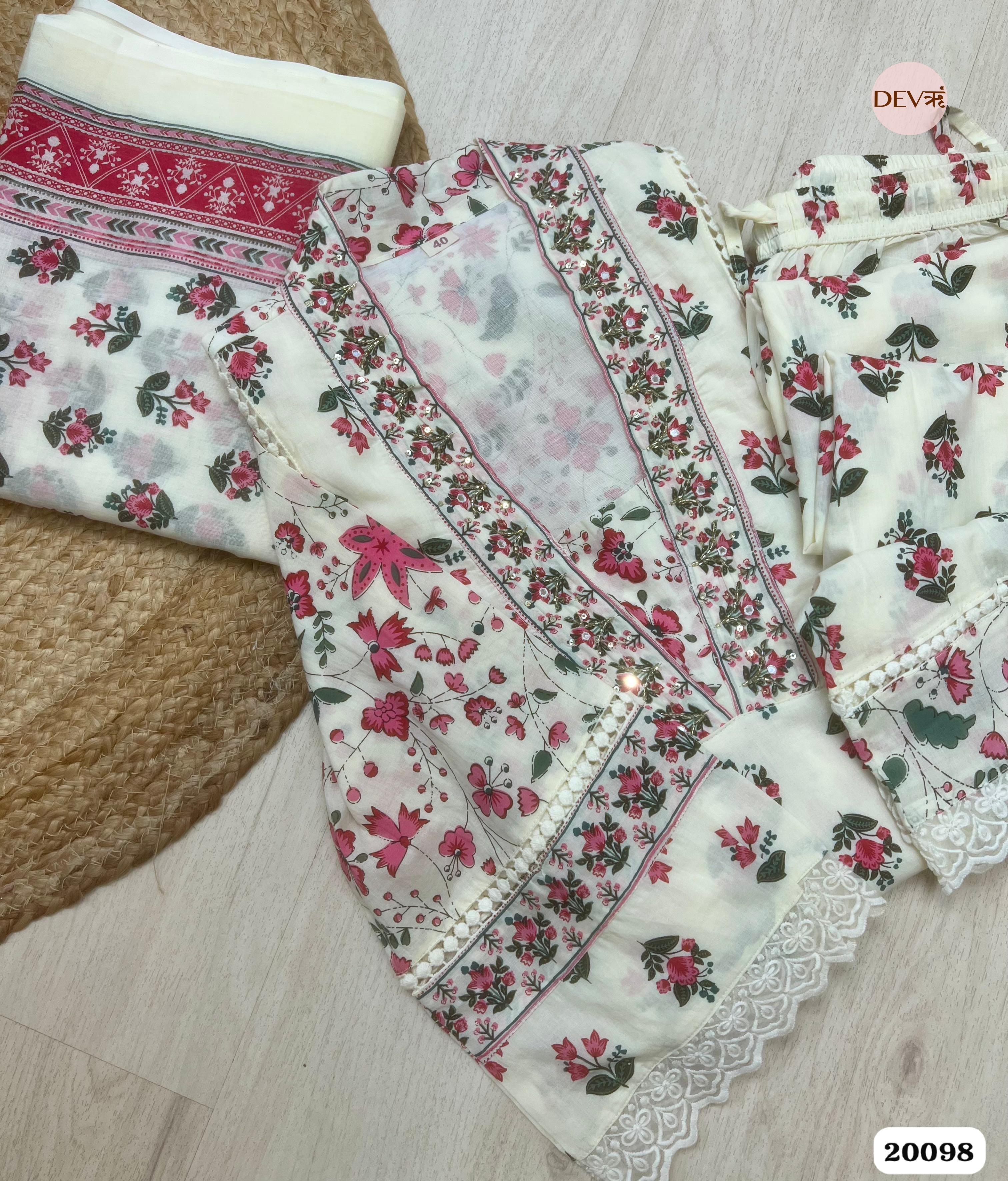 Advika Cotton Printed Ivory 3-Piece Set (Devri – D.No 20098)