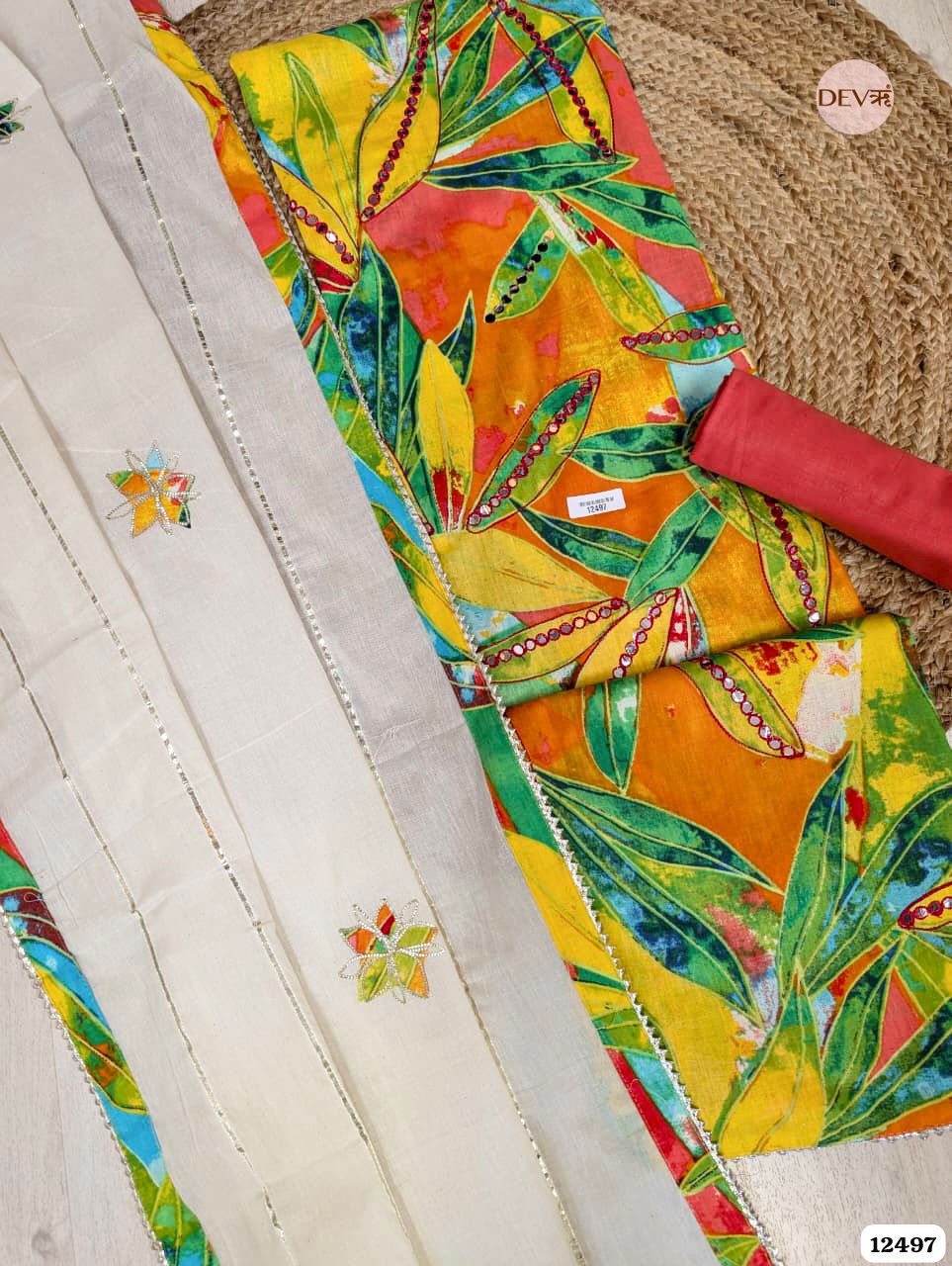 Multicolor Cotton Printed Unstitched 3-Piece Suit (Devri – D.No. 12497)