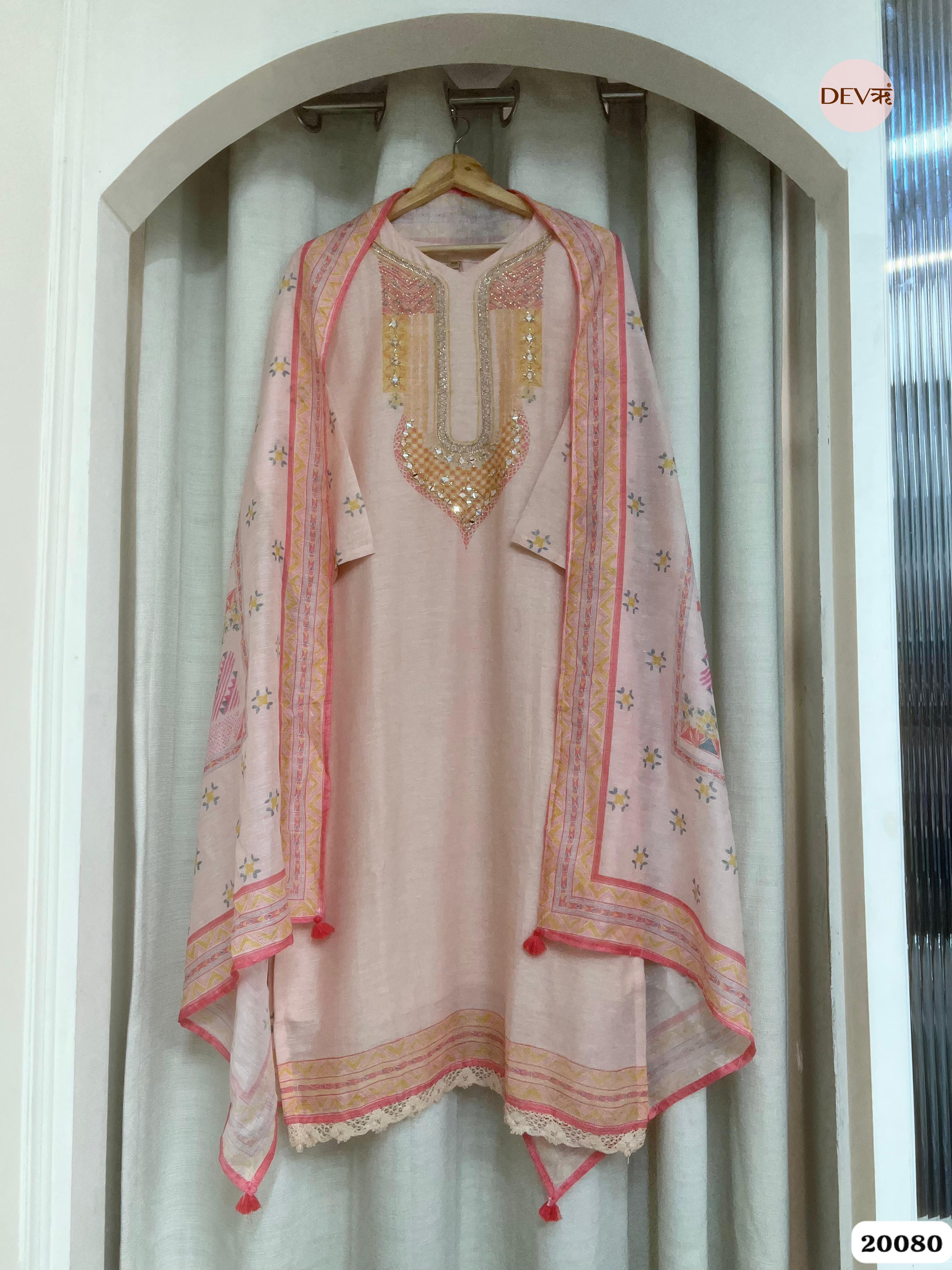 Pari Cotton Embroidered Peach 3-Piece Set (Devri – D.No 20080)