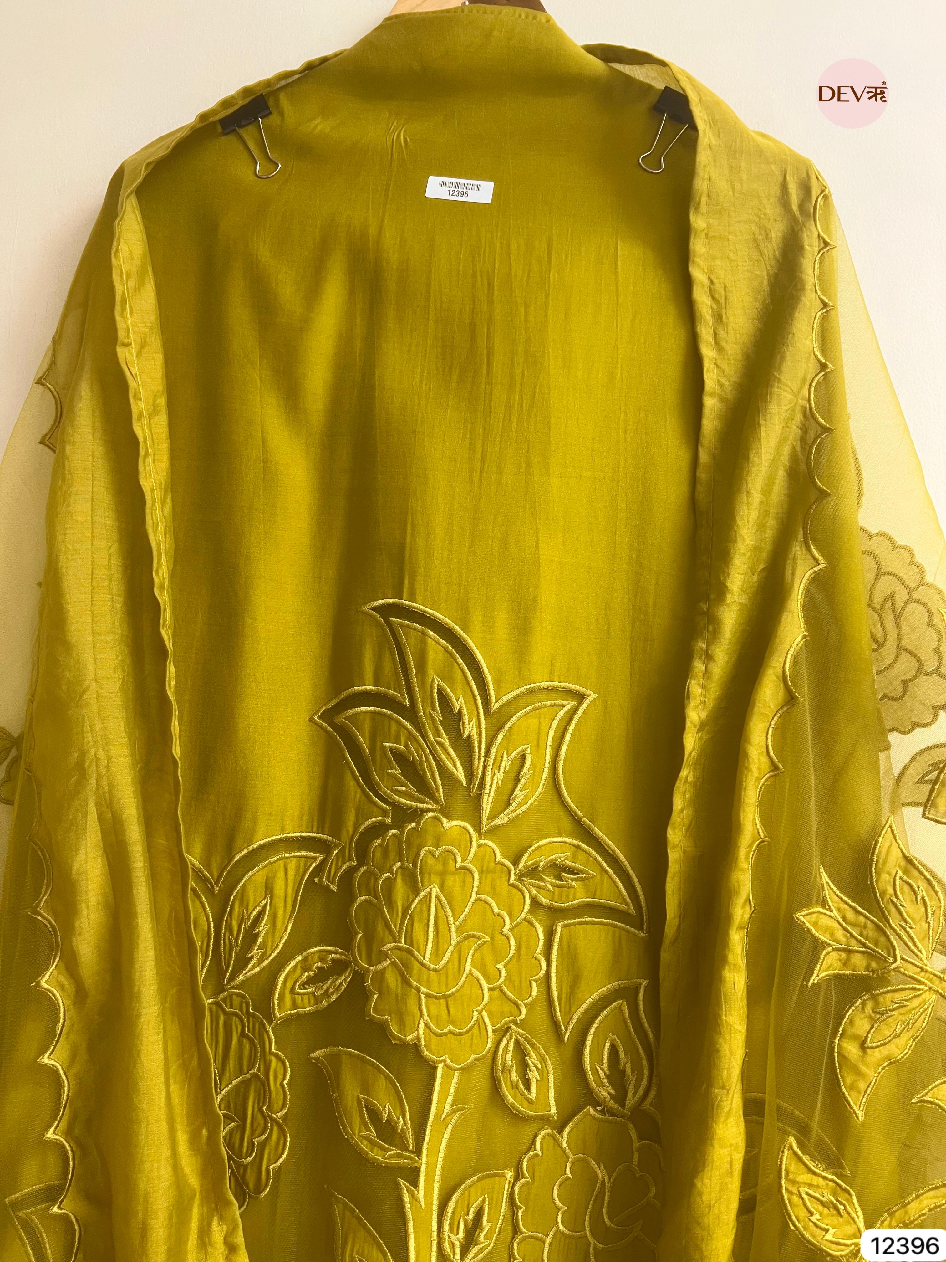 Olive Green Modal Silk Embroidered Unstitched 3-Piece Suit (Devri – D.No 12396)
