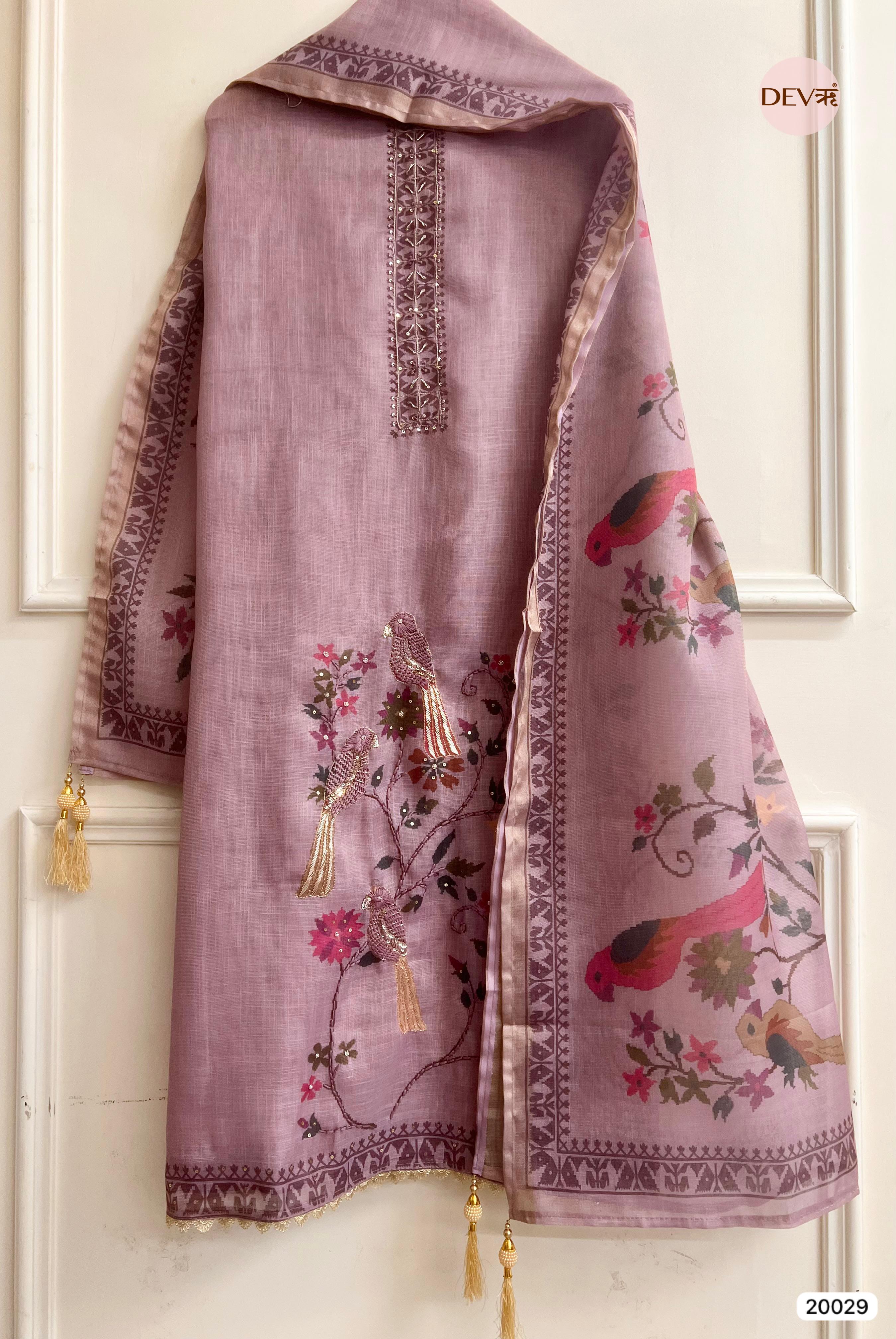 Dusty Rose Pure Linen Embroidered Unstitched 3-Piece Suit (Devri – D.No.20029 )