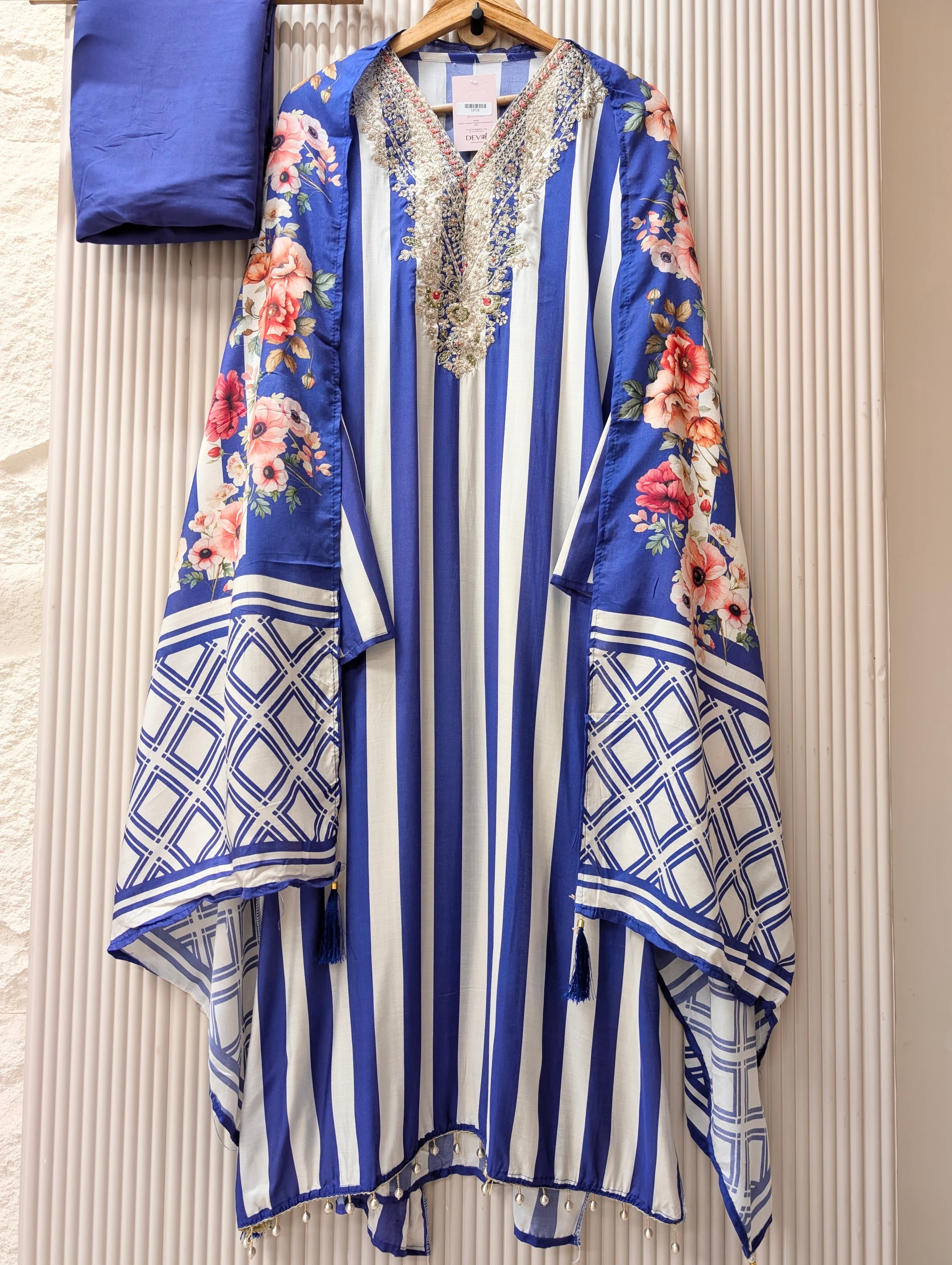 Blue Organza Silk Printed Unstitched 3-Piece Suit (Devri – D.No 13716)