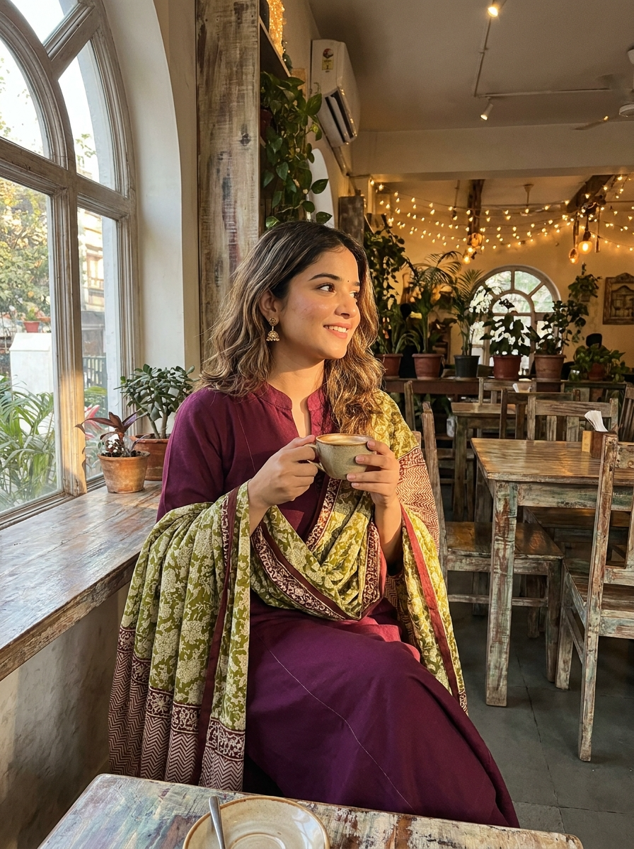 Gulnaar Pure Cotton Printed Wine 3-Piece Set (Devri – D.No 13393)