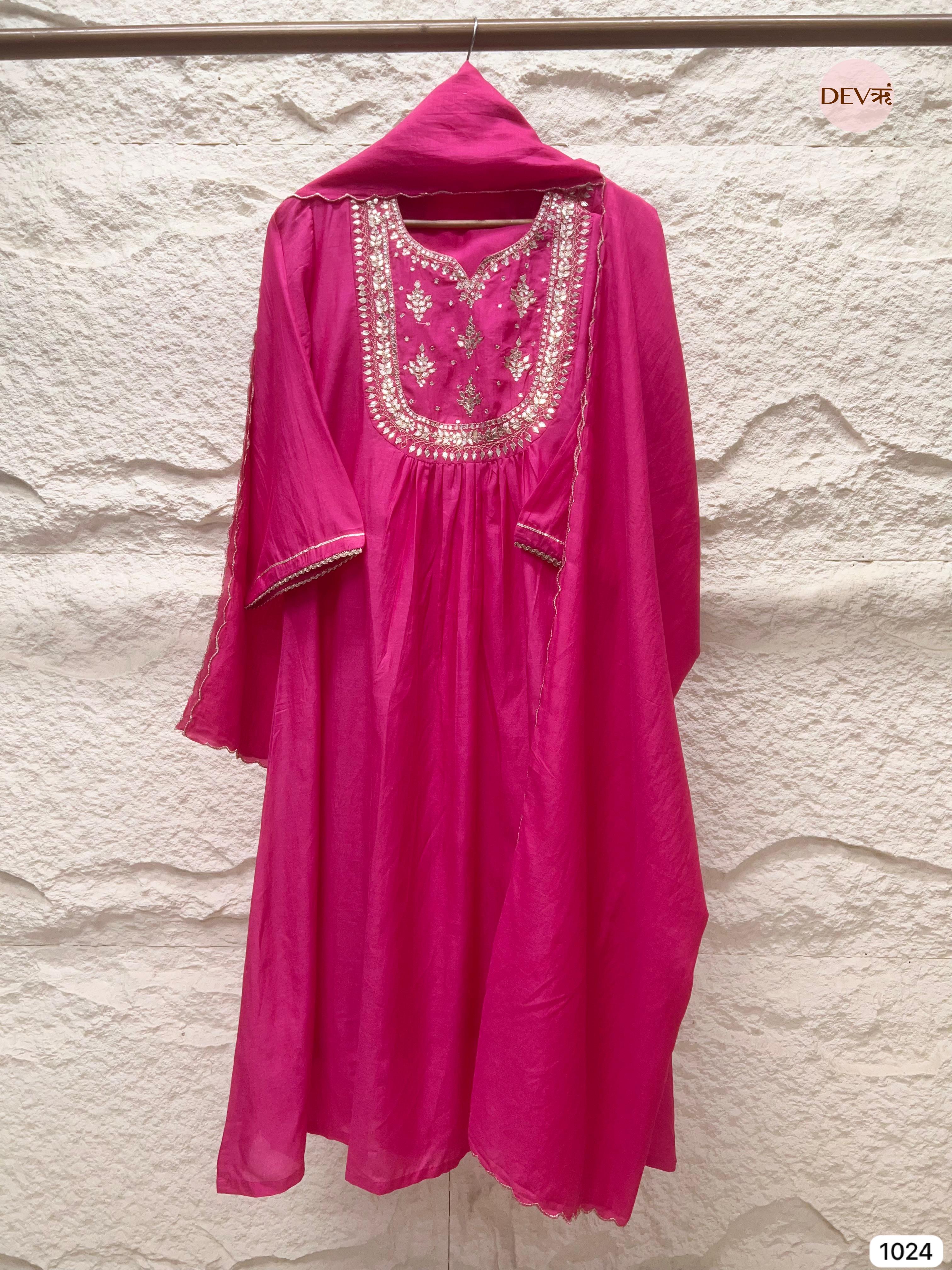 Fuchsia Glow Chanderi 3-Piece Set {1024}