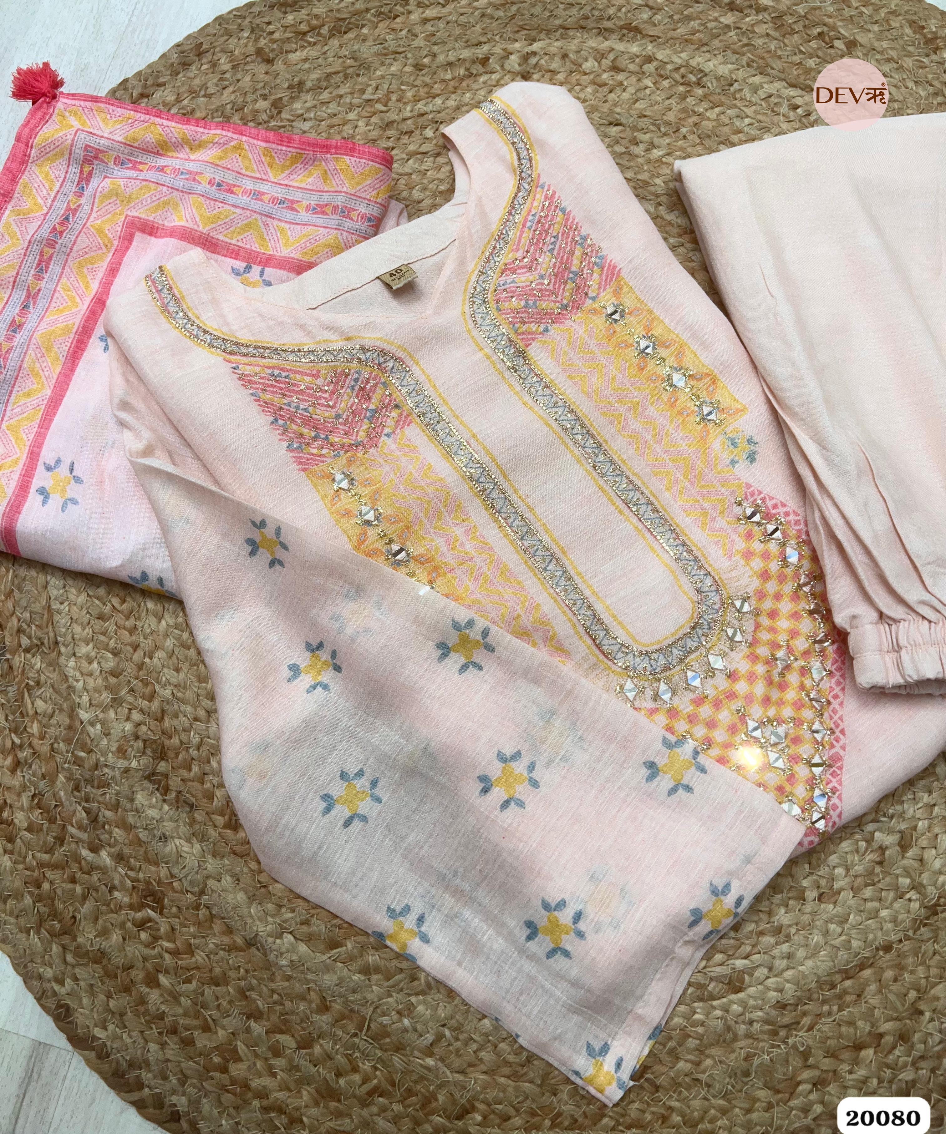 Pari Cotton Embroidered Peach 3-Piece Set (Devri – D.No 20080)