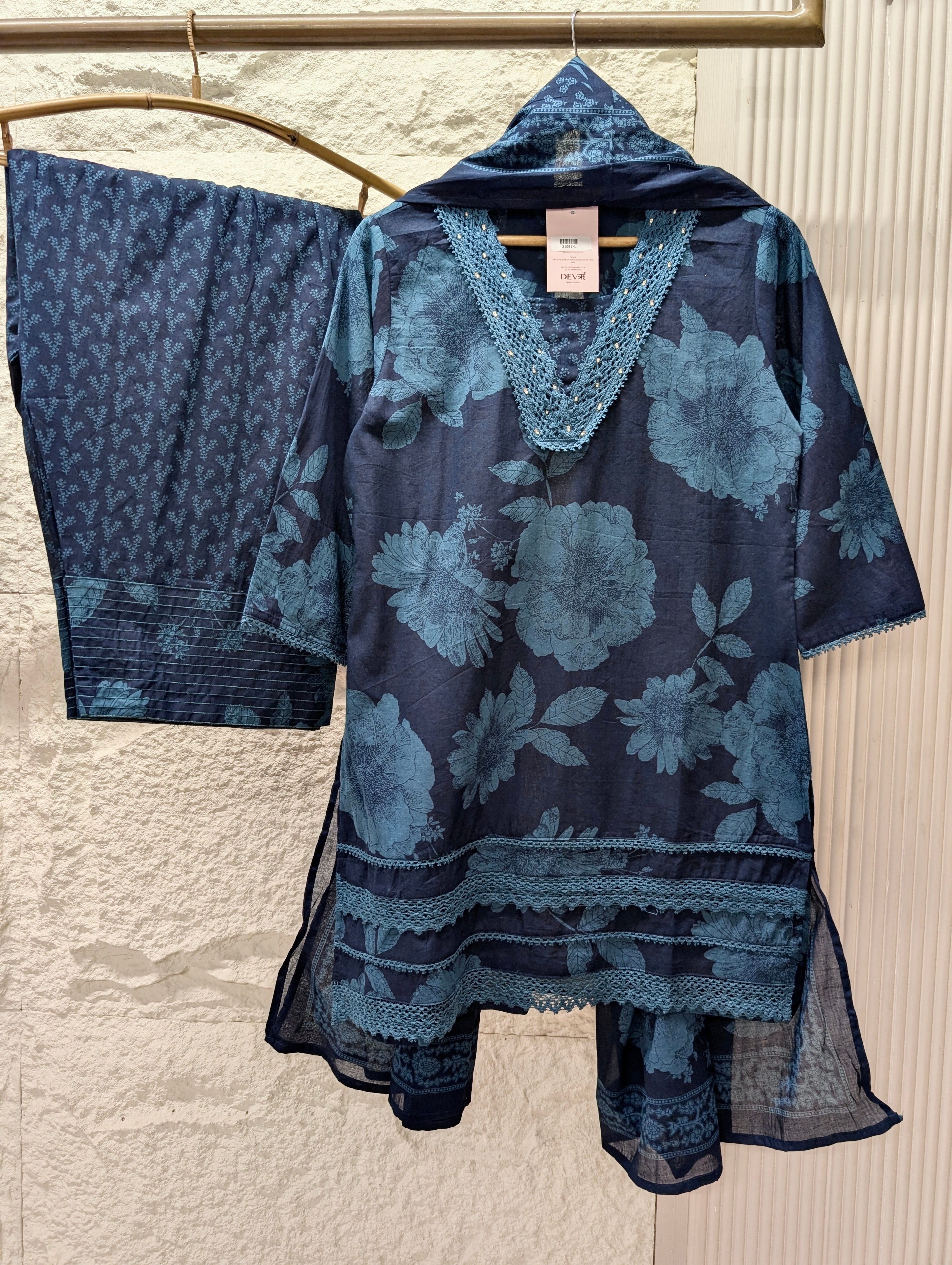 Mehrbano Pure Cotton Printed Navy Blue 3-Piece Set (Devri – D.No 21091)