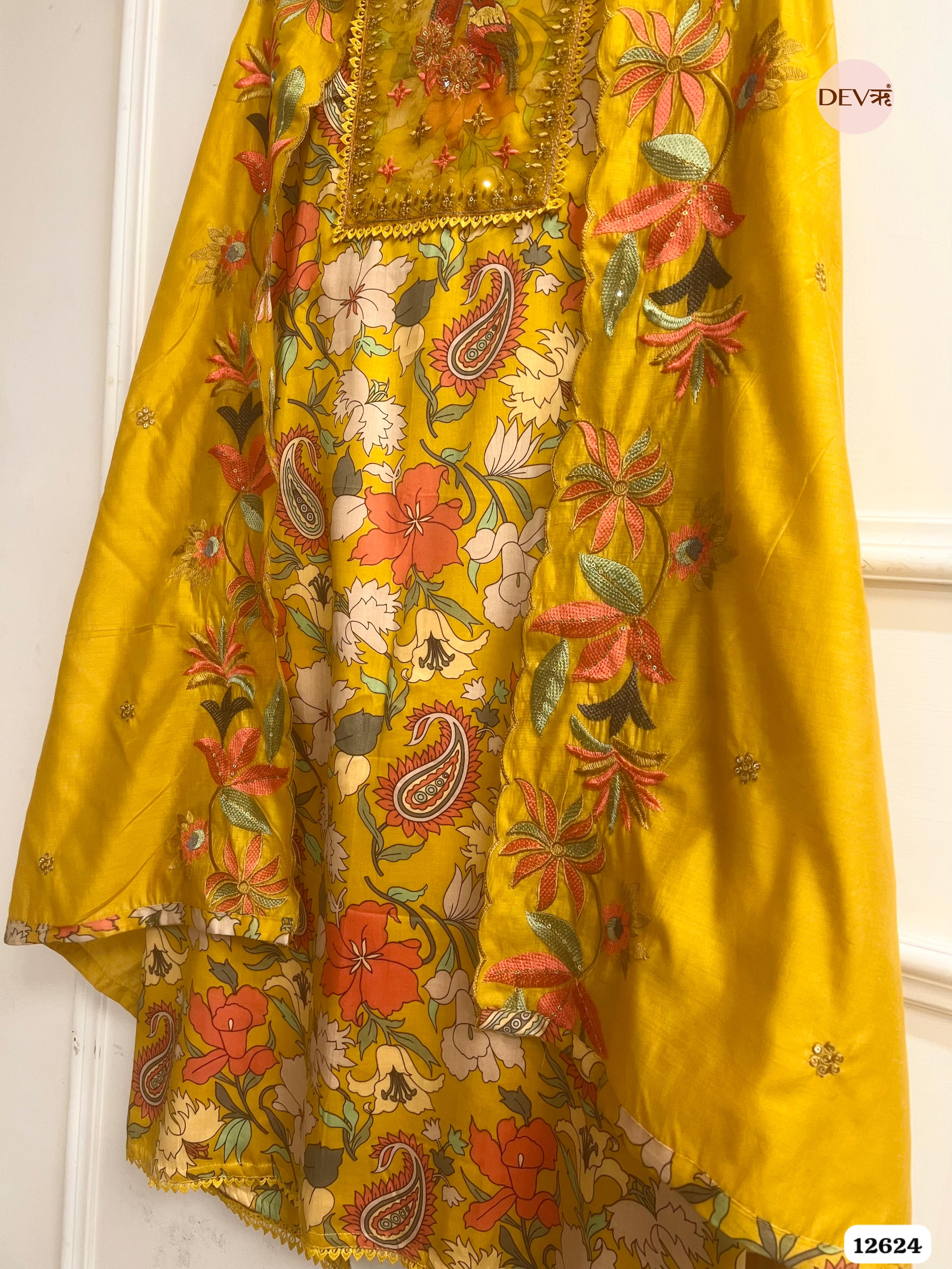 Mustard Jam Cotton Embroidered Unstitched 3-Piece Suit (Devri – D.No 12624)