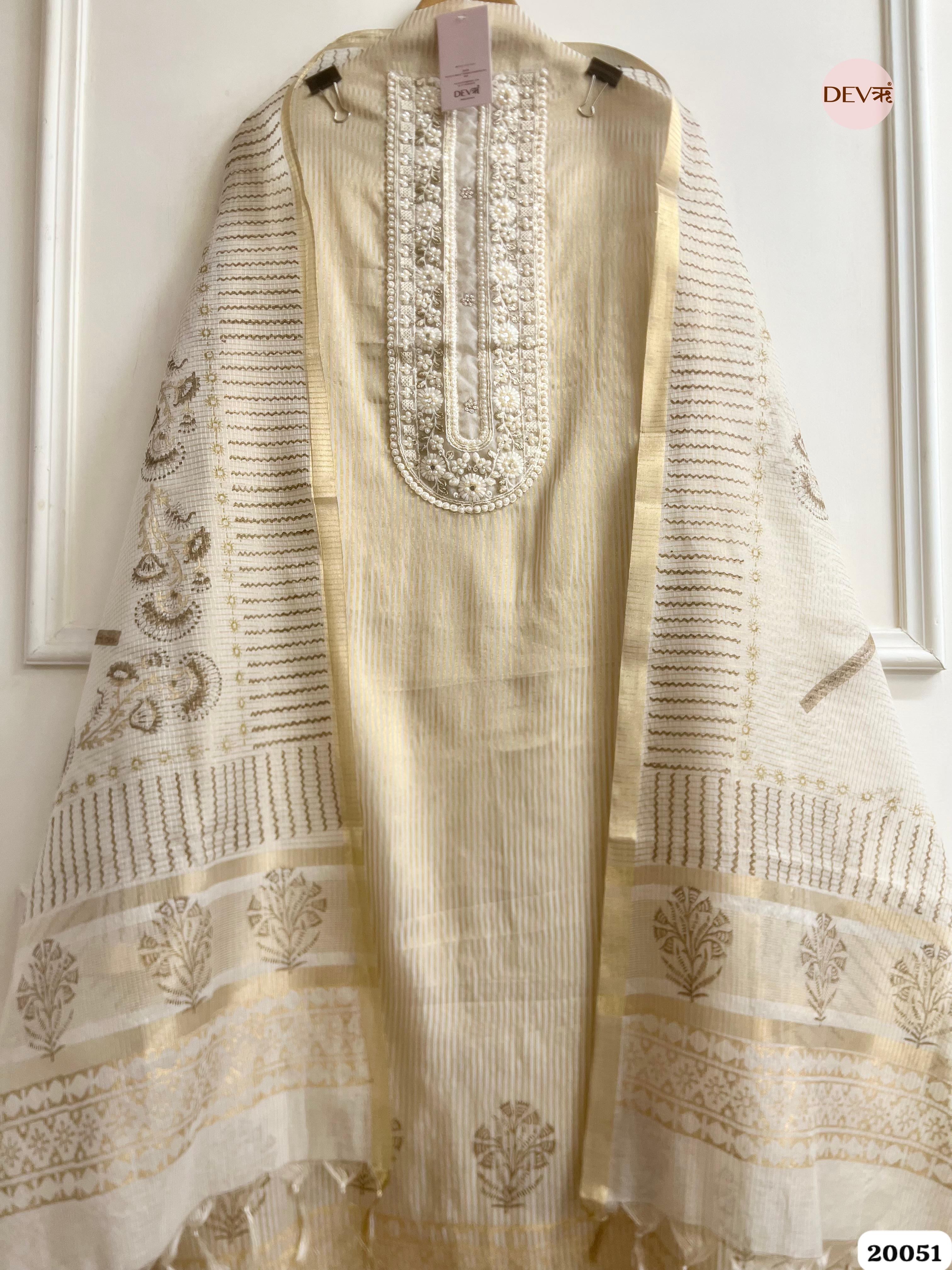 Ivory Tissue Silk Embroidered Unstitched 3-Piece Suit (Devri – D.No. 20051)