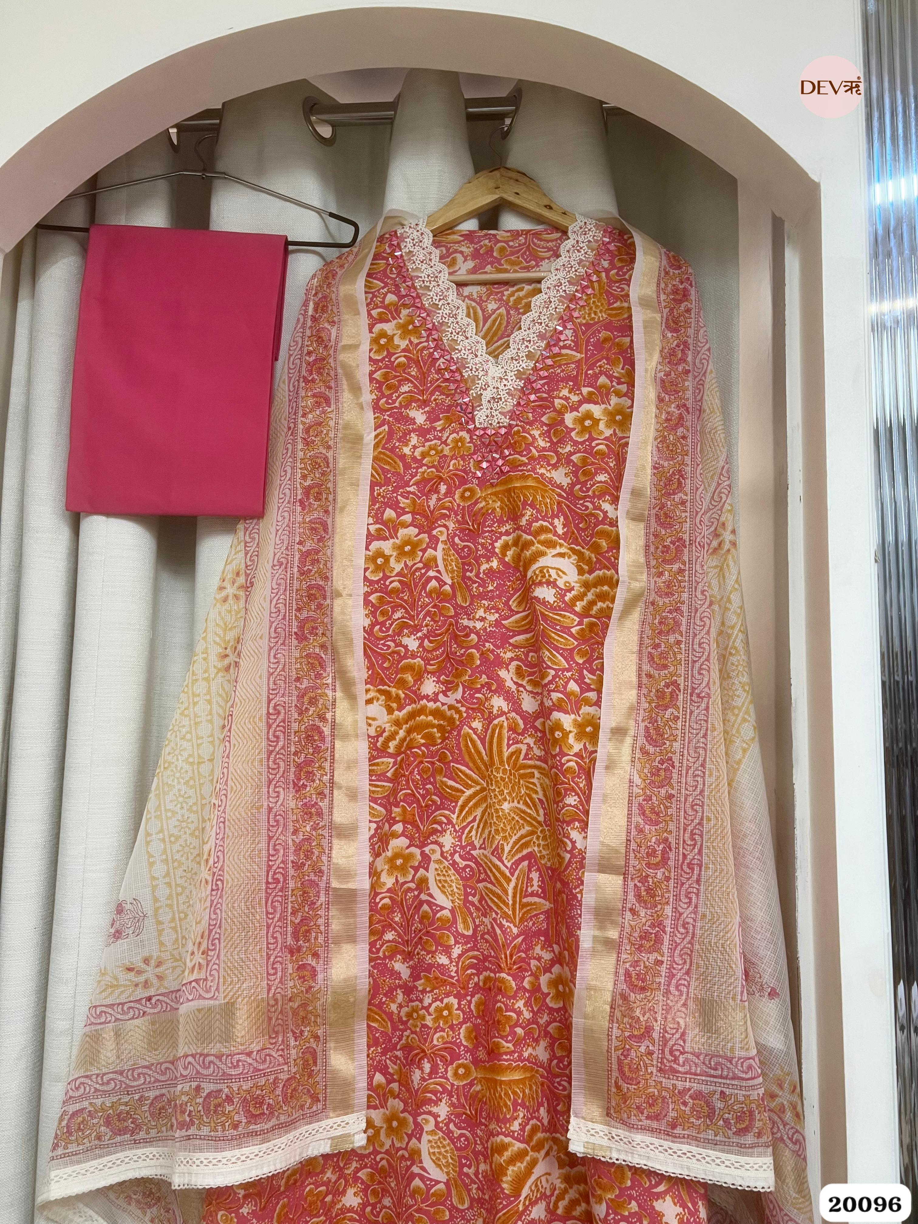Pink Cotton Floral Printed Unstitched 3-Piece Suit (Devri – D.No 20096)