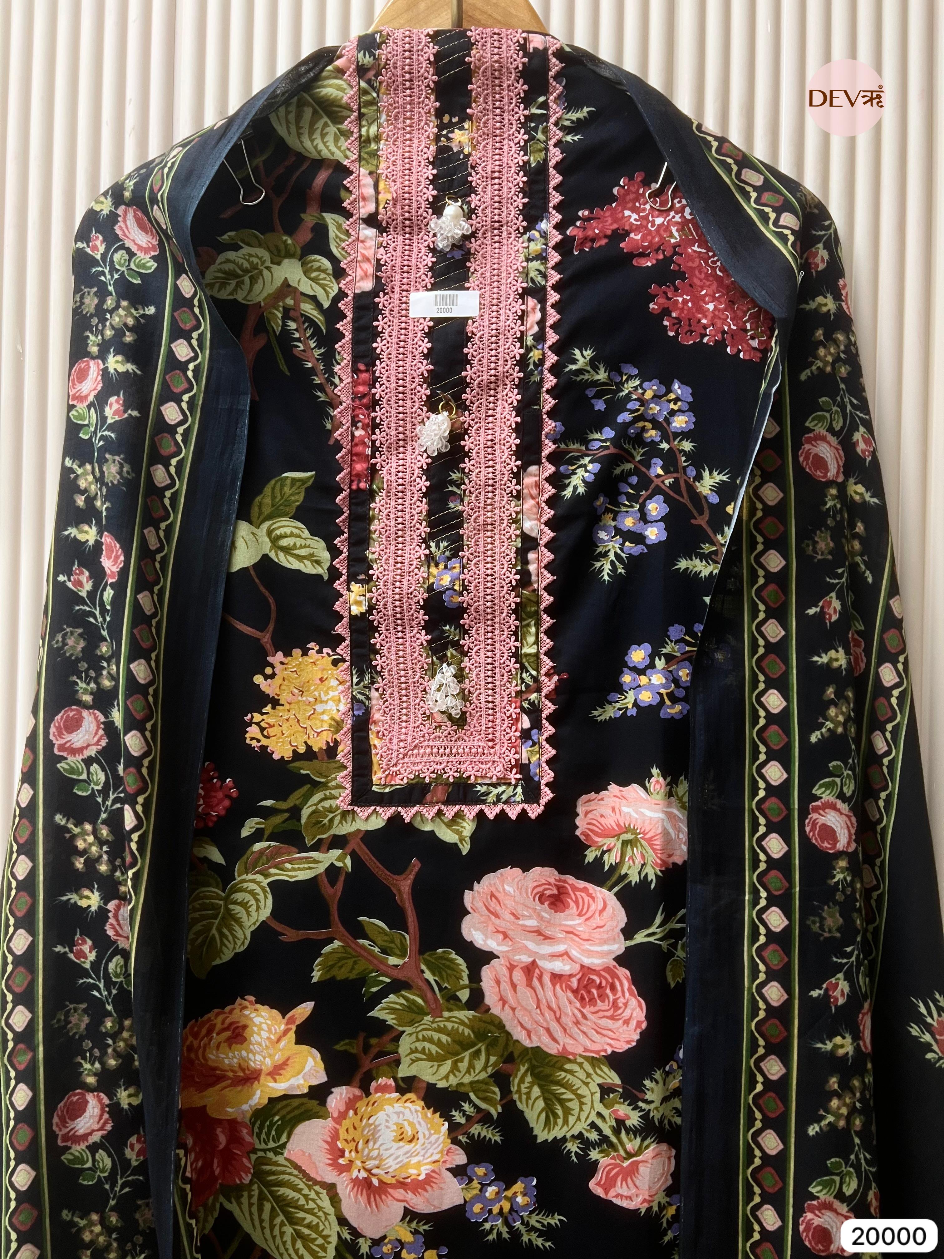 Floral Bloom Pure Cotton Printed Unstitched 3-Piece Suit (Devri – D.No 20000 )