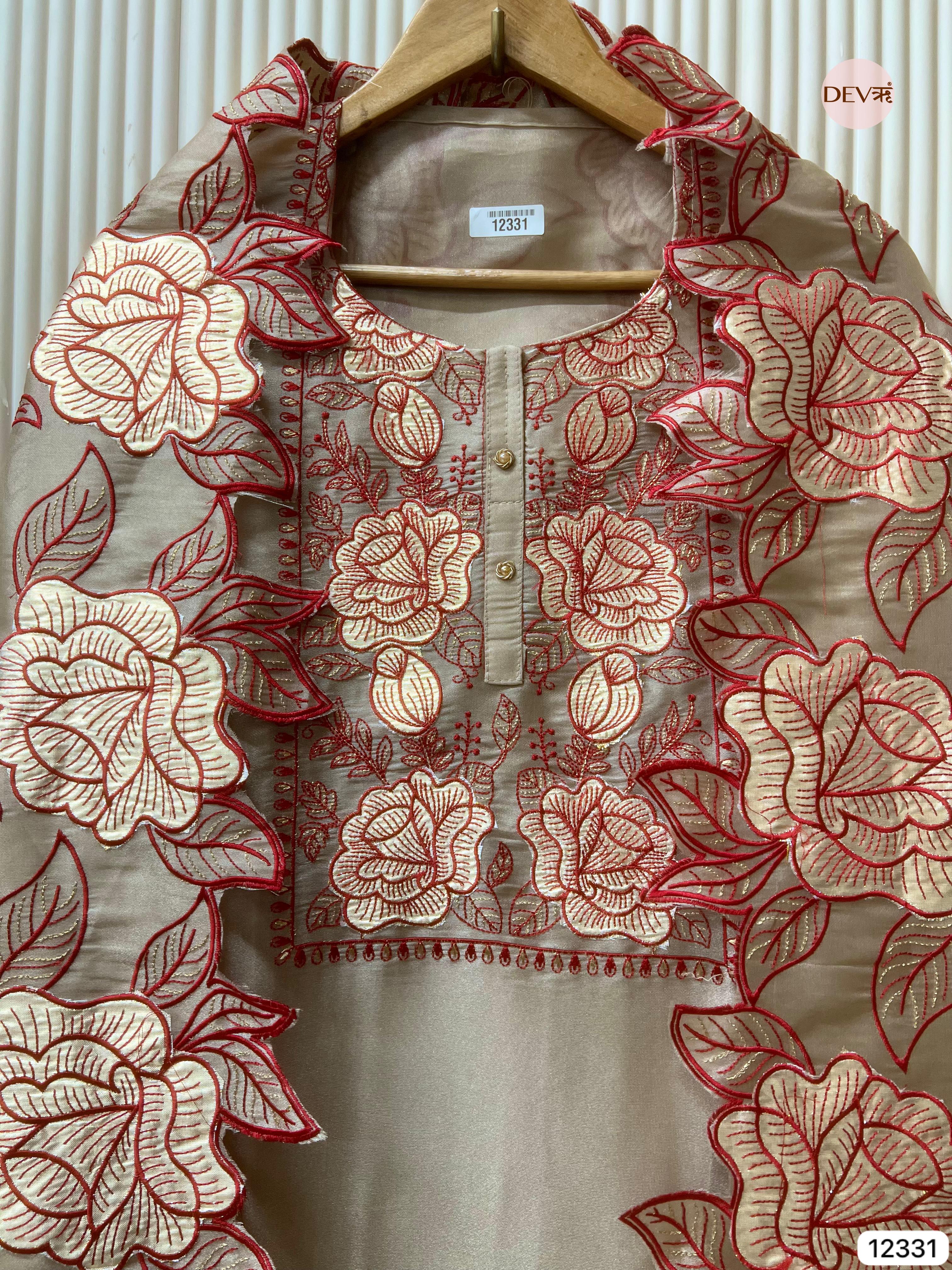 Beige Tissue Shimmer Embroidered Unstitched 3-Piece Suit (Devri – D.No 12331)