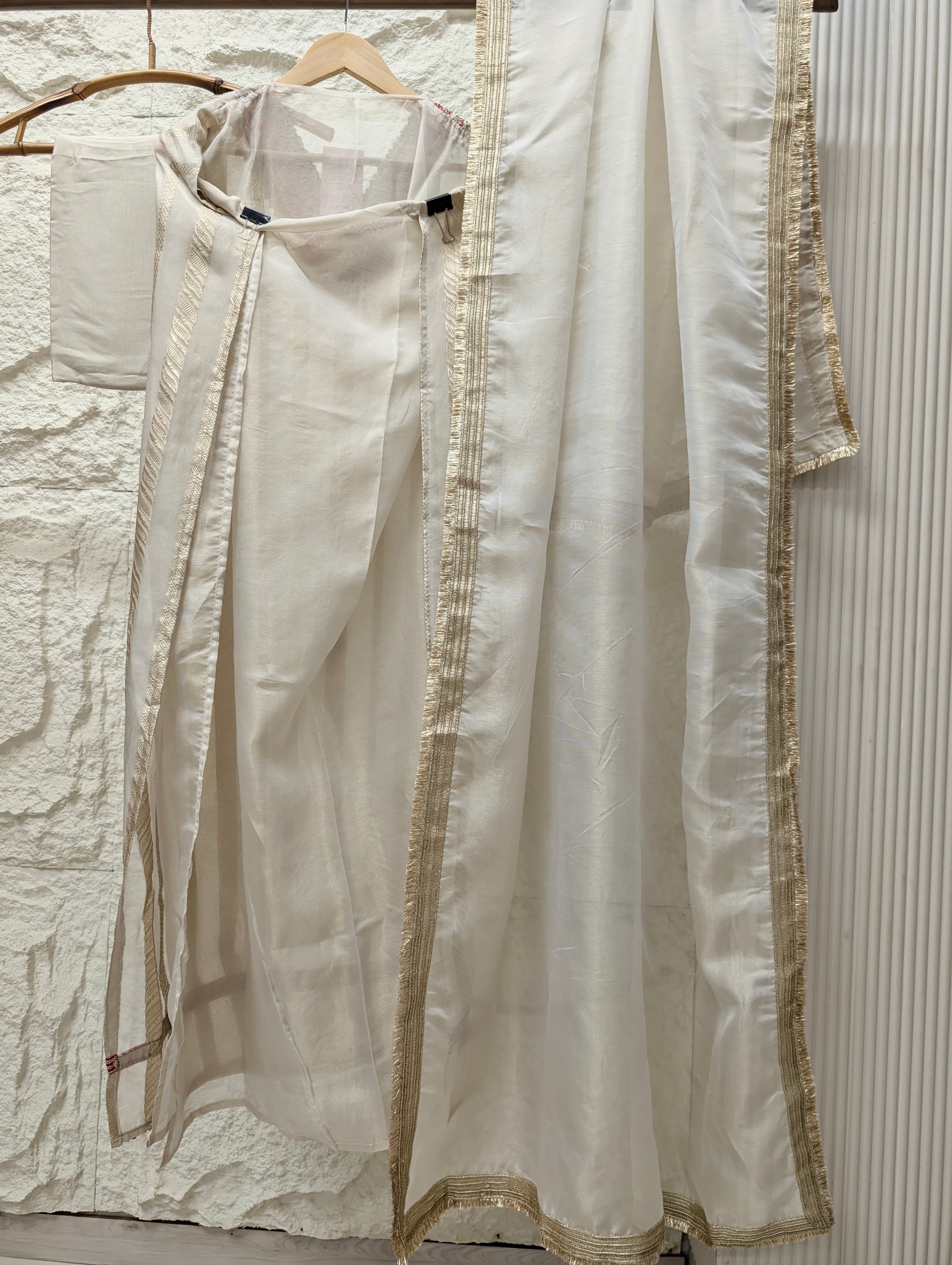Off White Pure tissue silk Embroidered Unstitched 3-Piece Suit (Devri – D.No 13747)