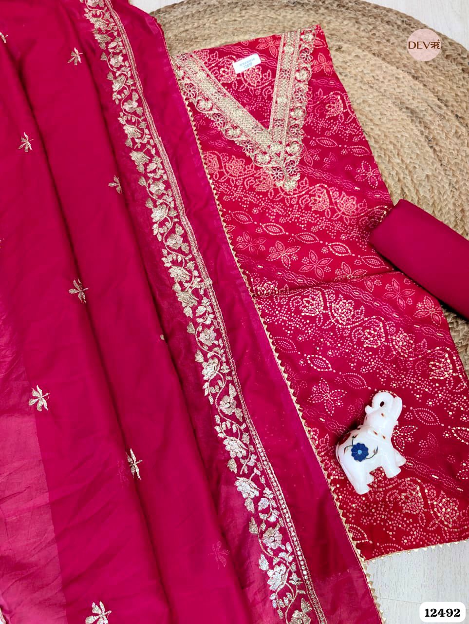 Rani Pink Modal Silk Embroidered Unstitched 3-Piece Suit (Devri – D.No. 12492)