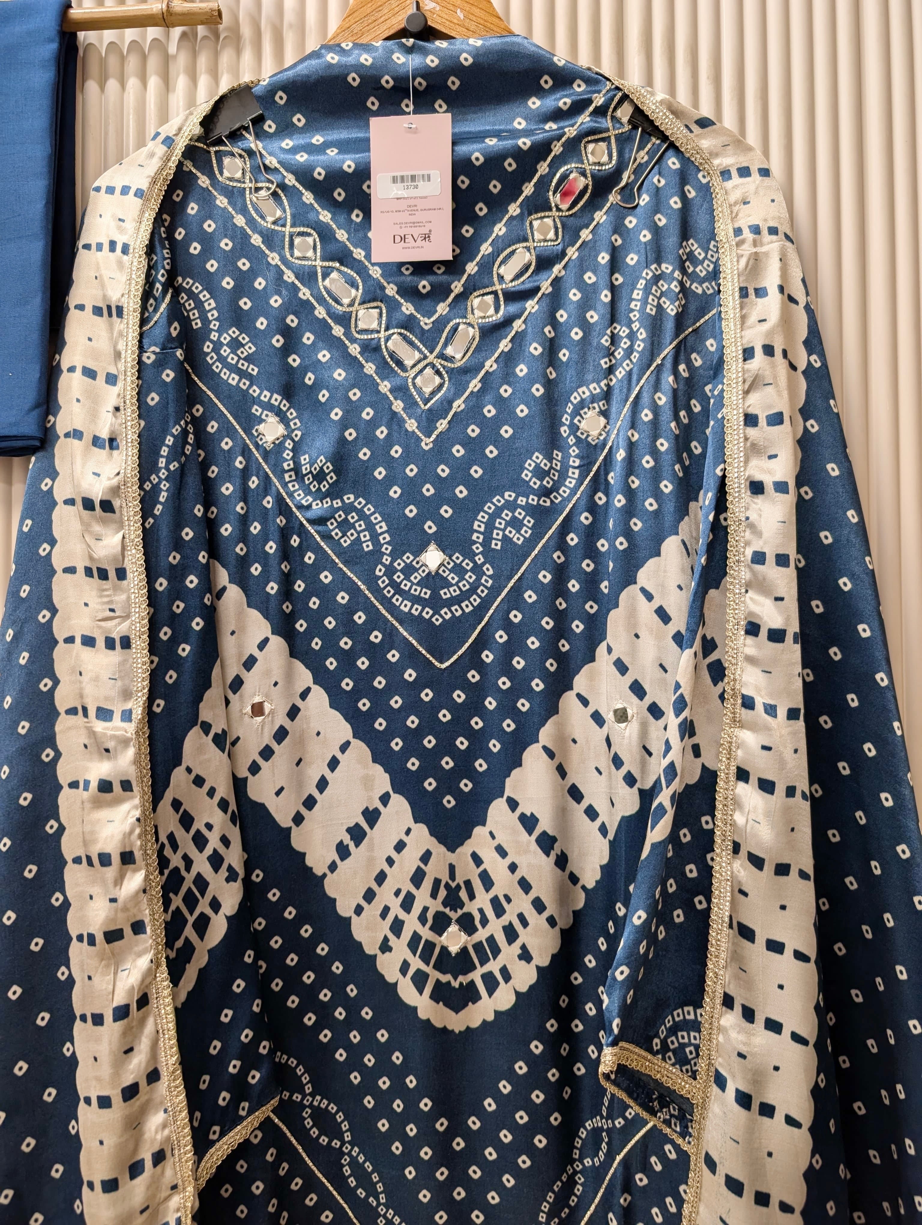Blue Gajji Silk Printed Unstitched 3-Piece Suit (Devri – D.No 13730)