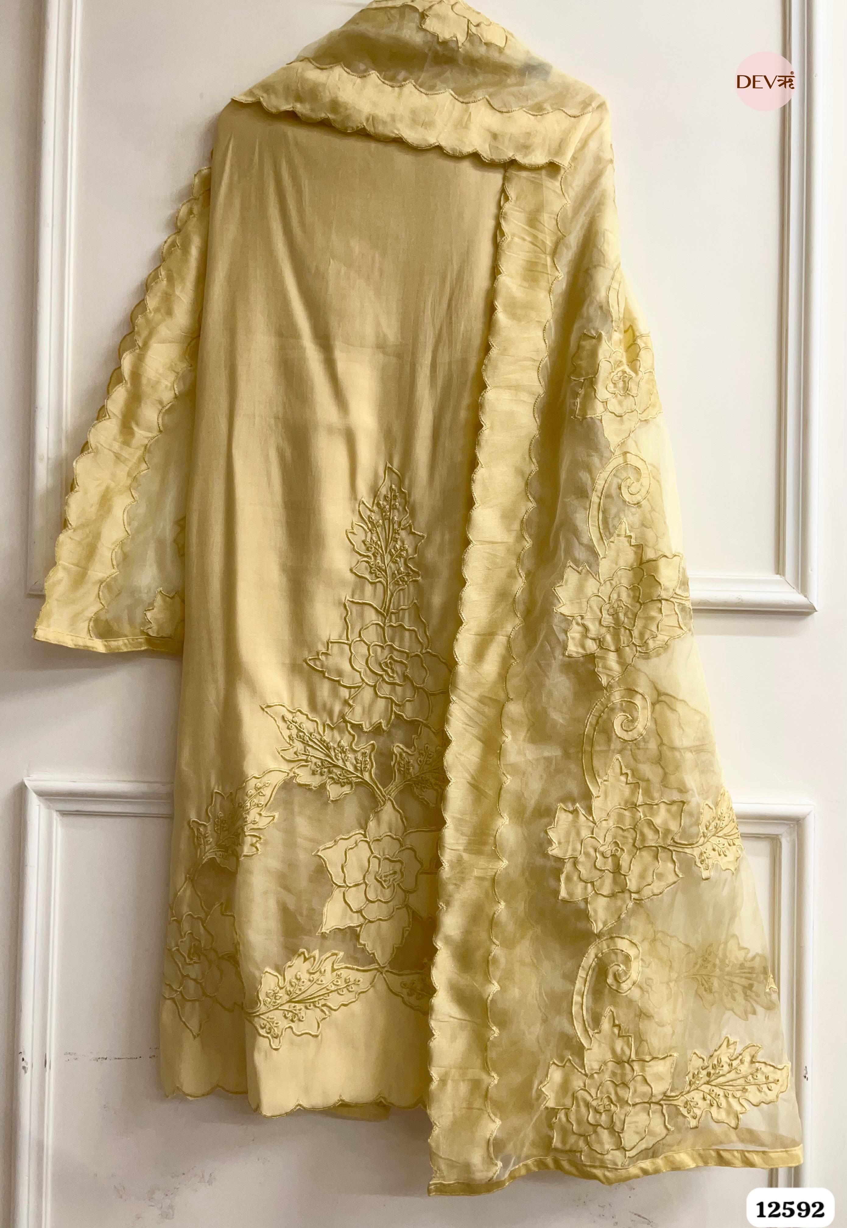 Yellow Modal Silk Embroidered Unstitched 3-Piece Suit (Devri – D.No 12592)