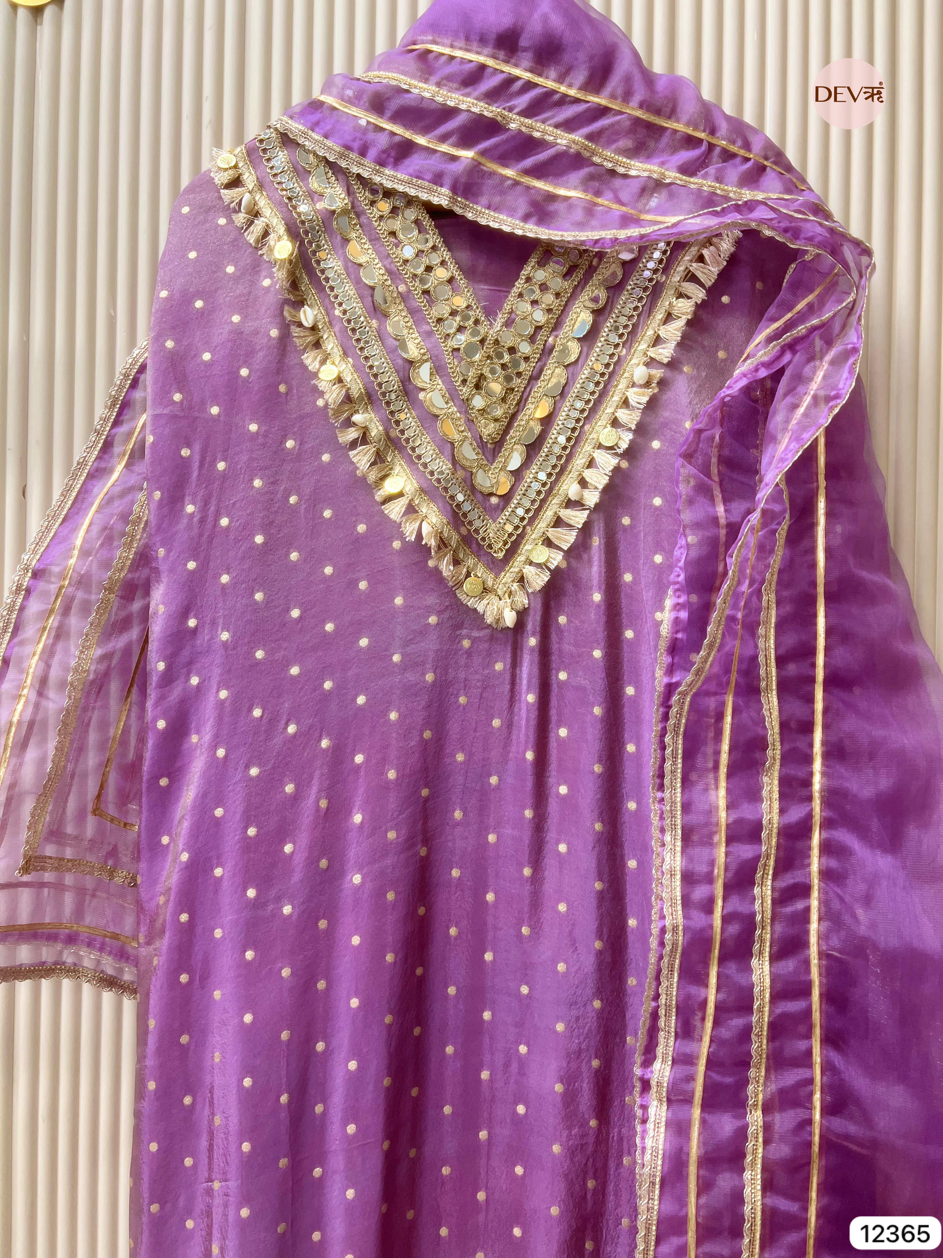 Lavender Tissue Shimmer Embellished Unstitched 3-Piece Suit (Devri – D.No 12365)