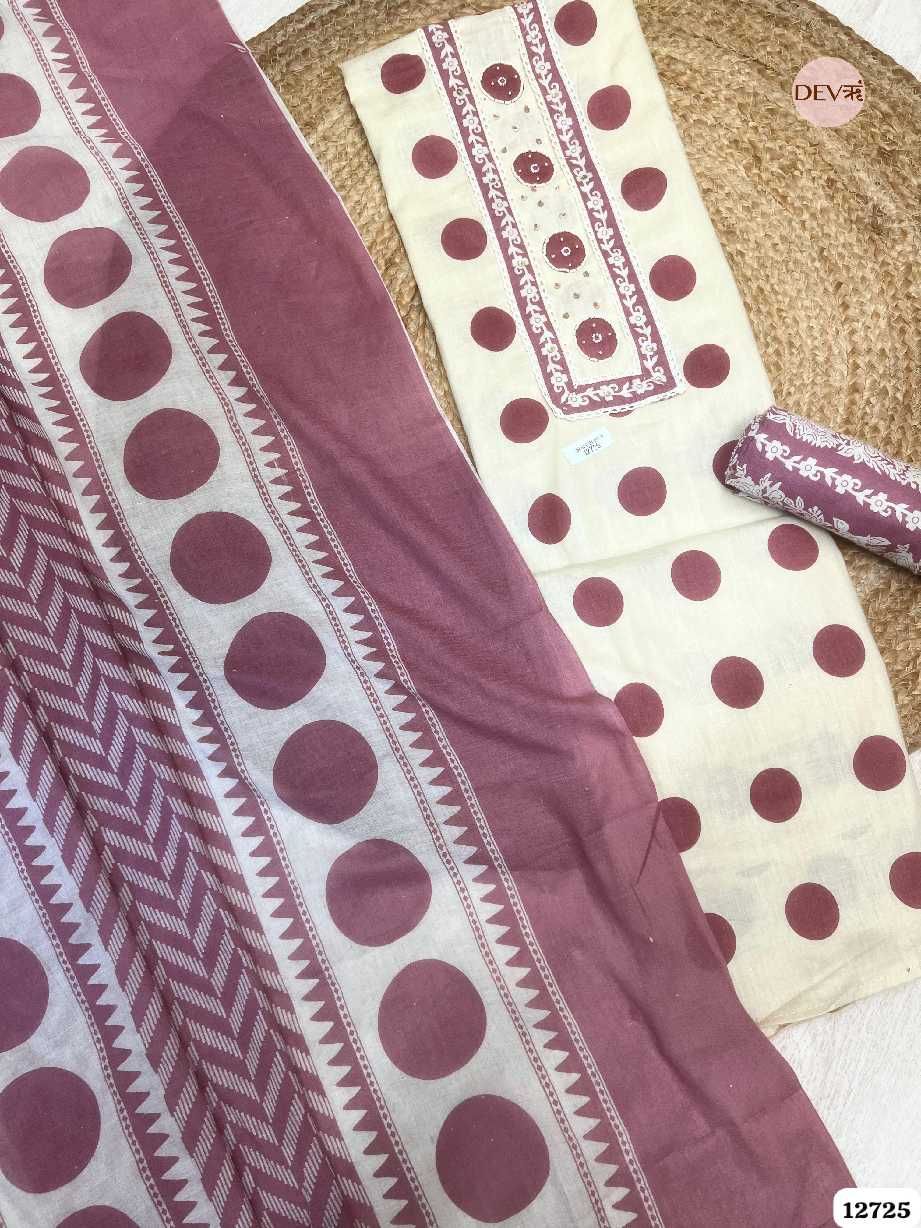 Mauve Cotton Printed Unstitched 3-Piece Suit (Devri – D.No 12725)