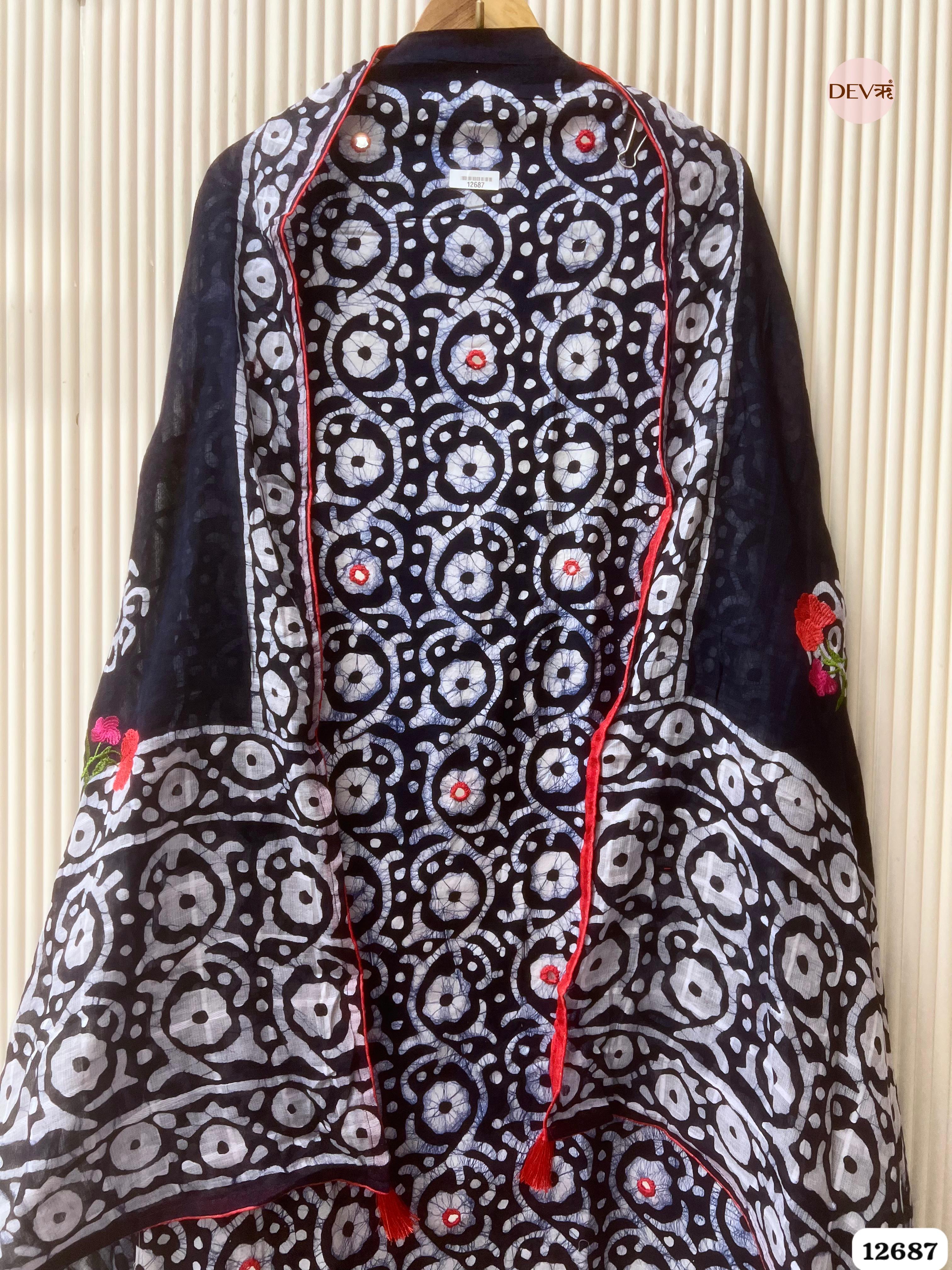 Navy Blue Cotton Batik Printed Unstitched 3-Piece Suit (Devri – D.No 12687)
