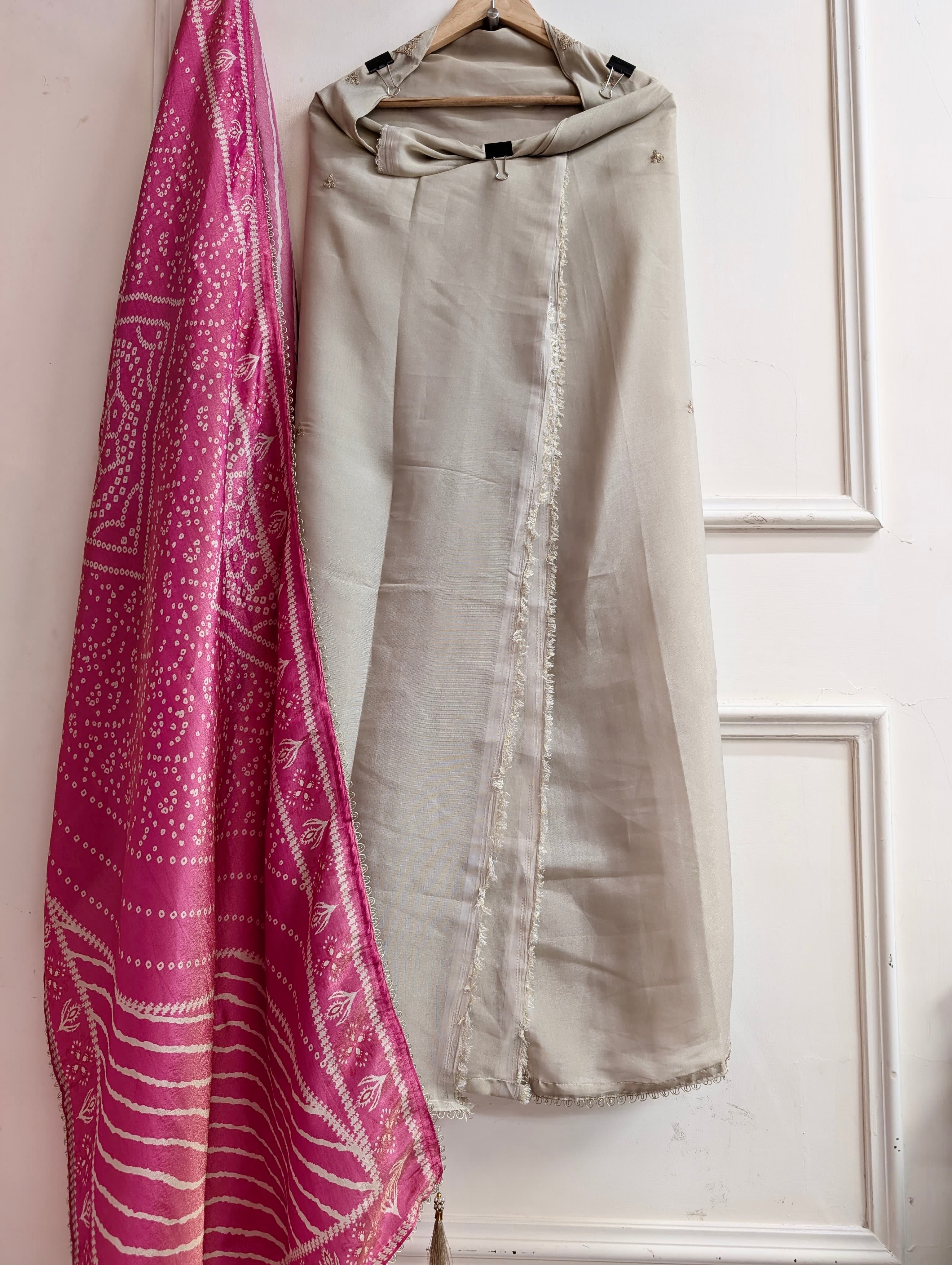 Beige Tissue Silk Embroidered Unstitched 3-Piece Suit (Devri – D.No 13736)