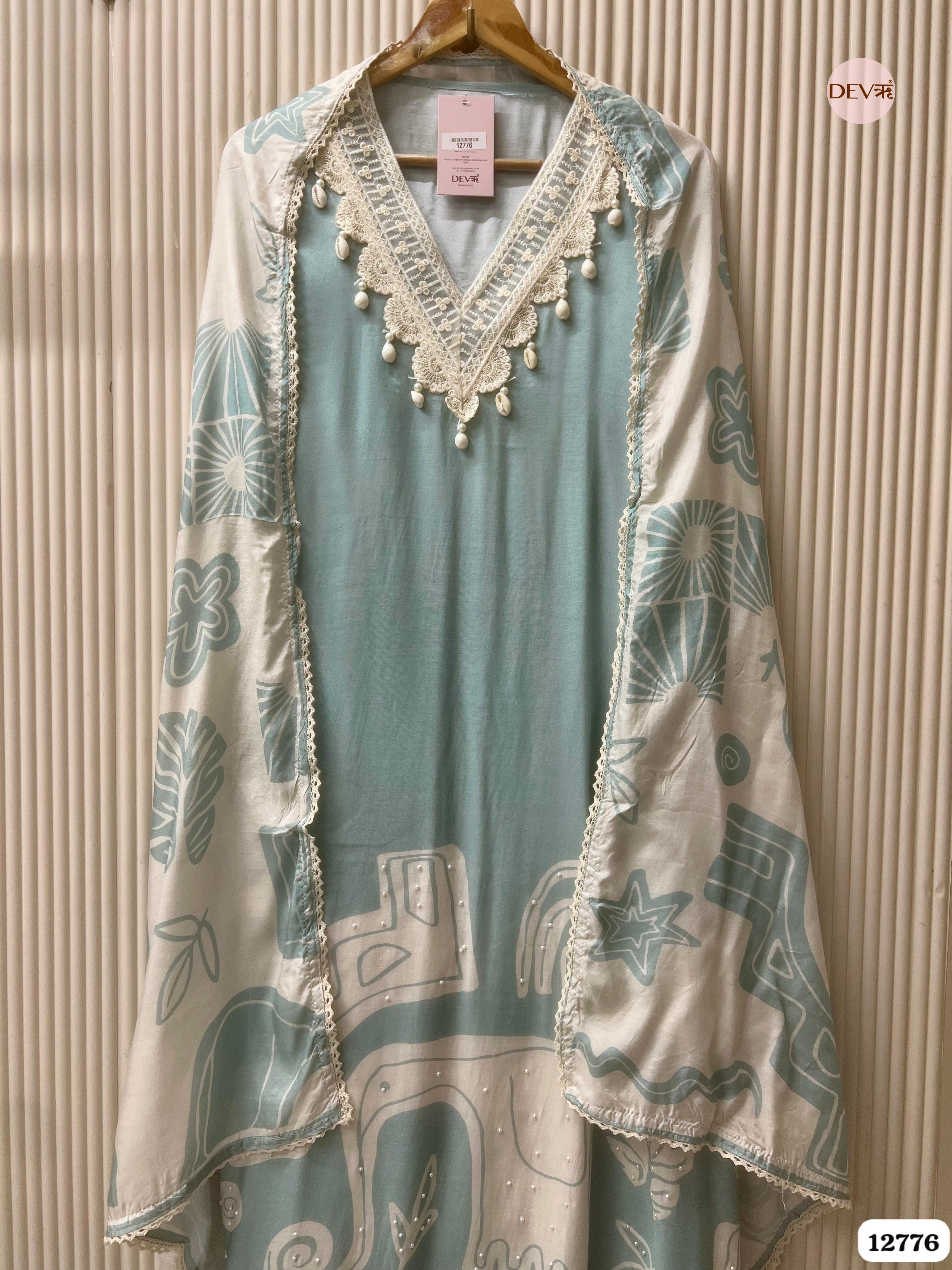 Sea Green Muslin Printed Unstitched 3-Piece Suit (Devri – D.No 12776)