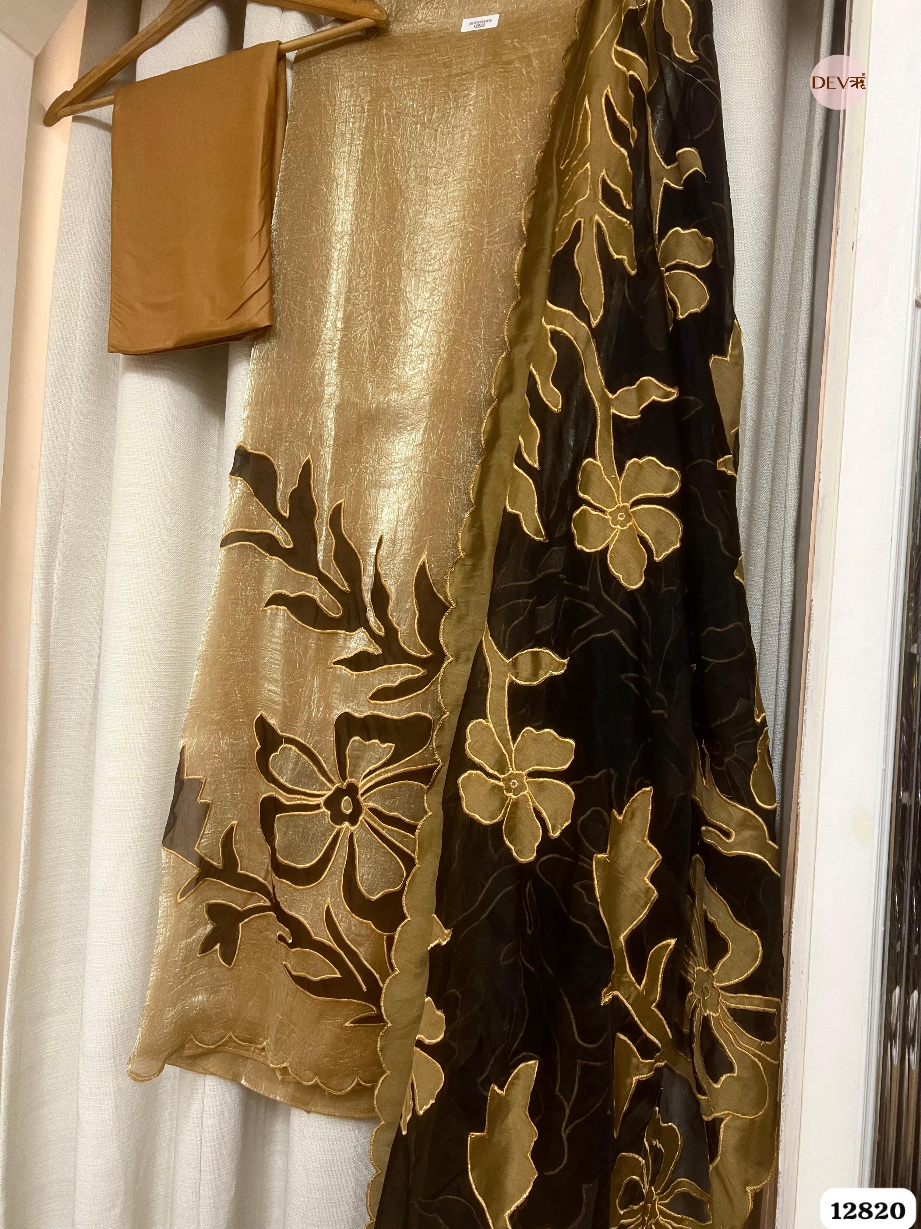 Beige Crush Tissue Silk Embroidered Unstitched 3-Piece Suit (Devri – D.No 12820)