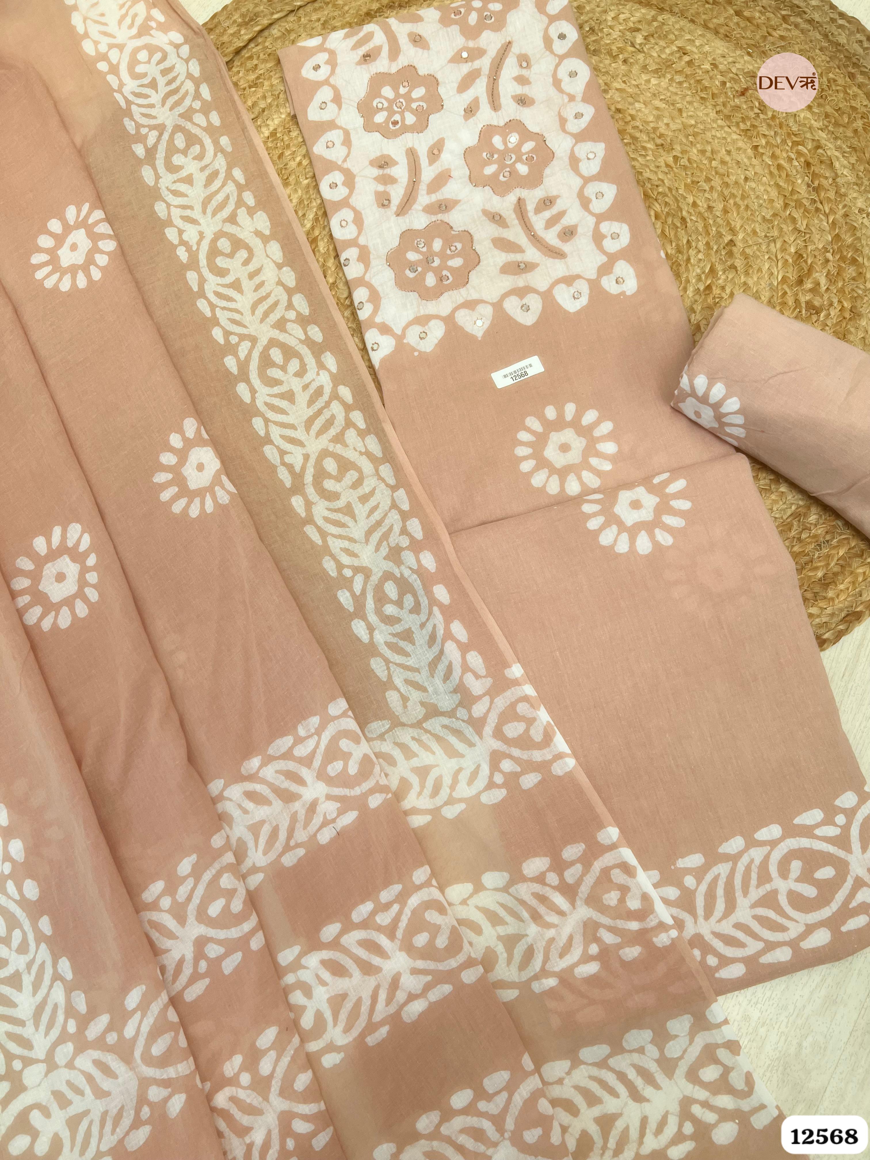 Peach Cotton Printed Unstitched 3-Piece Suit (Devri – D.No 12568)