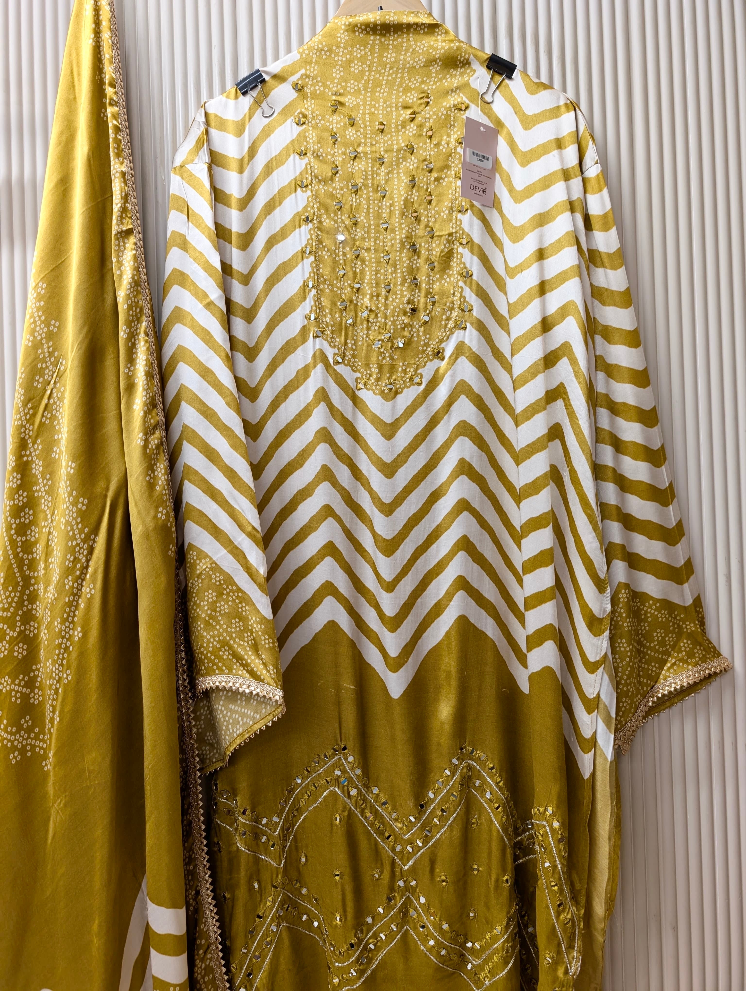 Mustard Pure Gajji Silk Printed Unstitched 3-Piece Suit (Devri – D.No 13698)