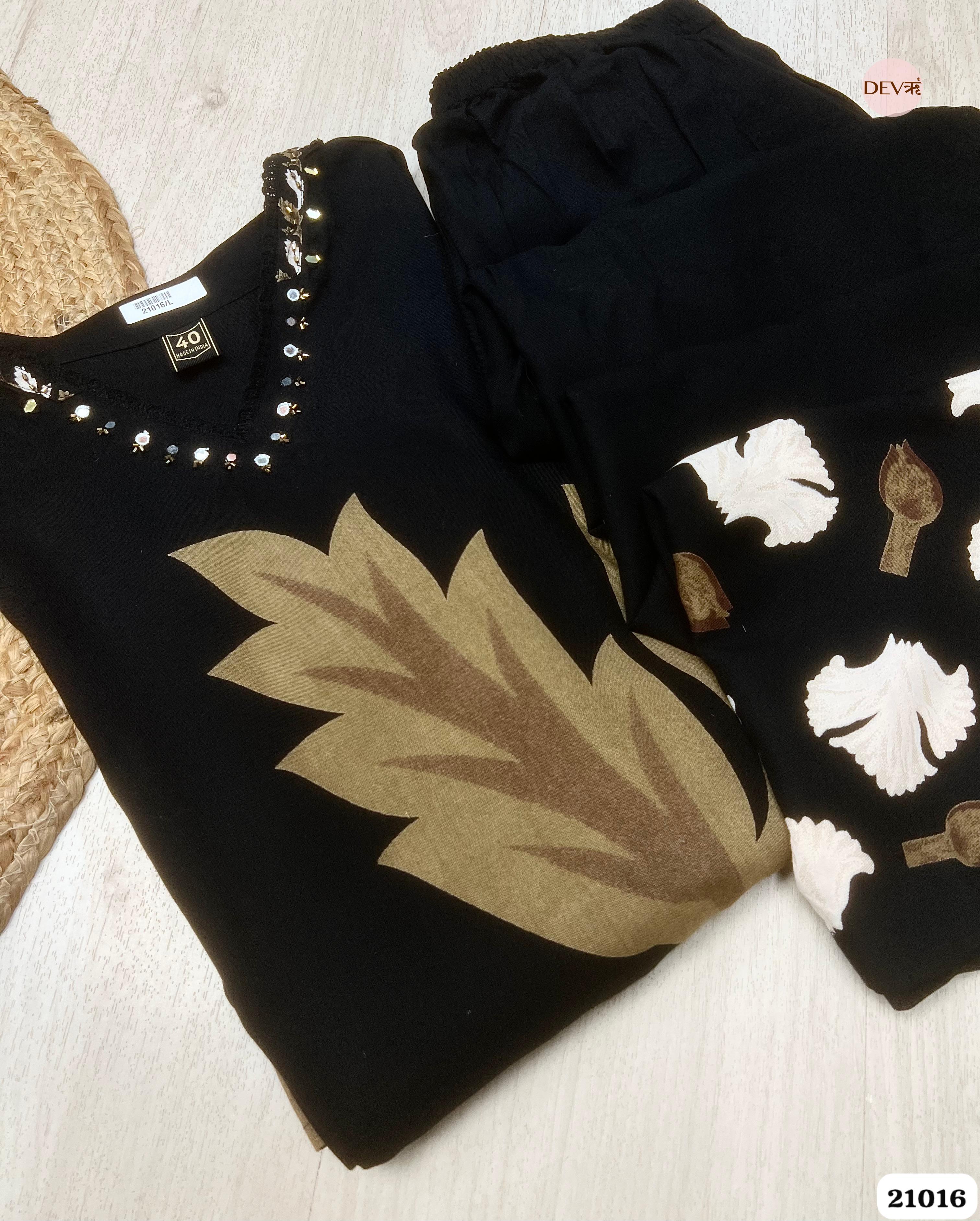 Gulnaar German Reyon Printed Black 2-Piece Set (Devri – D.No 21016)
