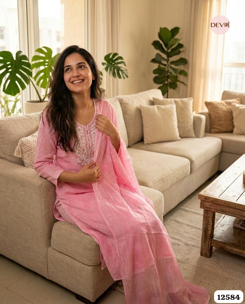 Blush Pink Cotton Embroidered Unstitched 3-Piece Suit (Devri – D.No 12584)