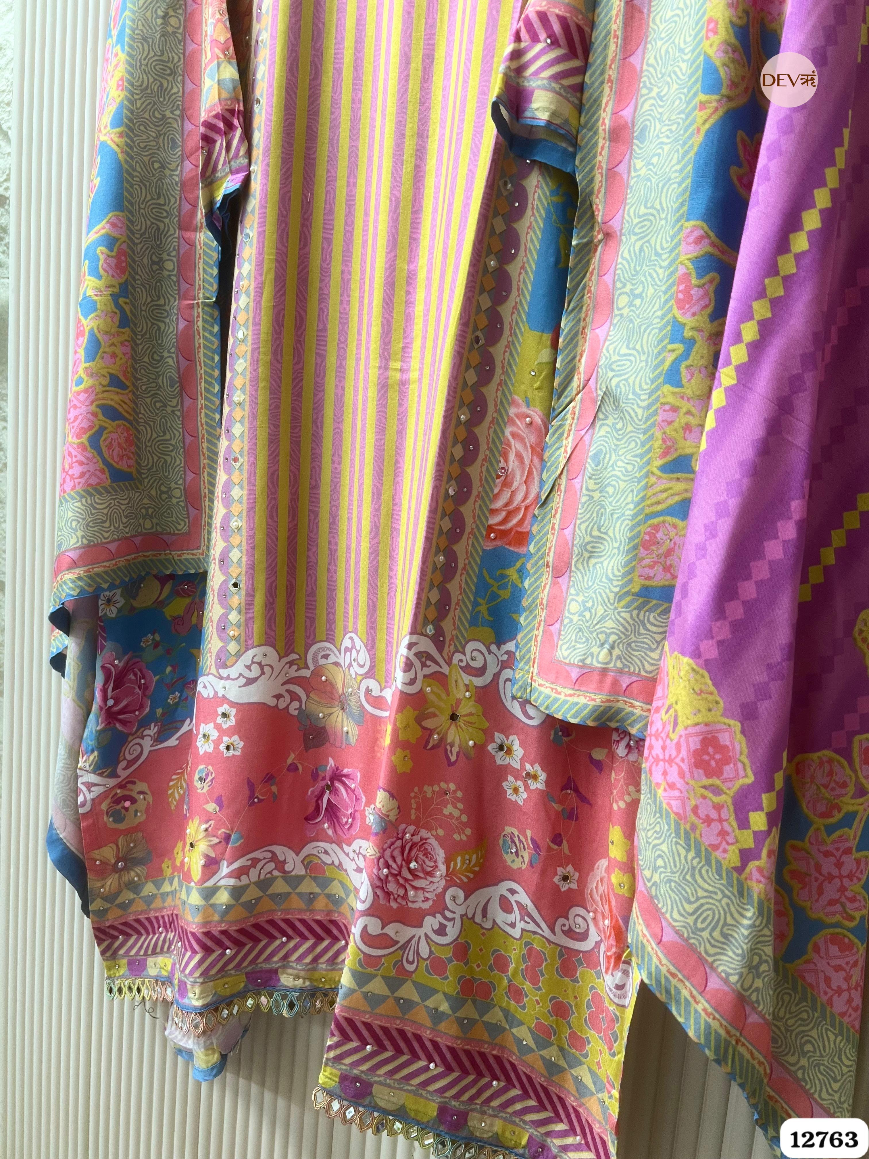 Multicolor Muslin Printed Unstitched 3-Piece Suit (Devri – D.No 12763)