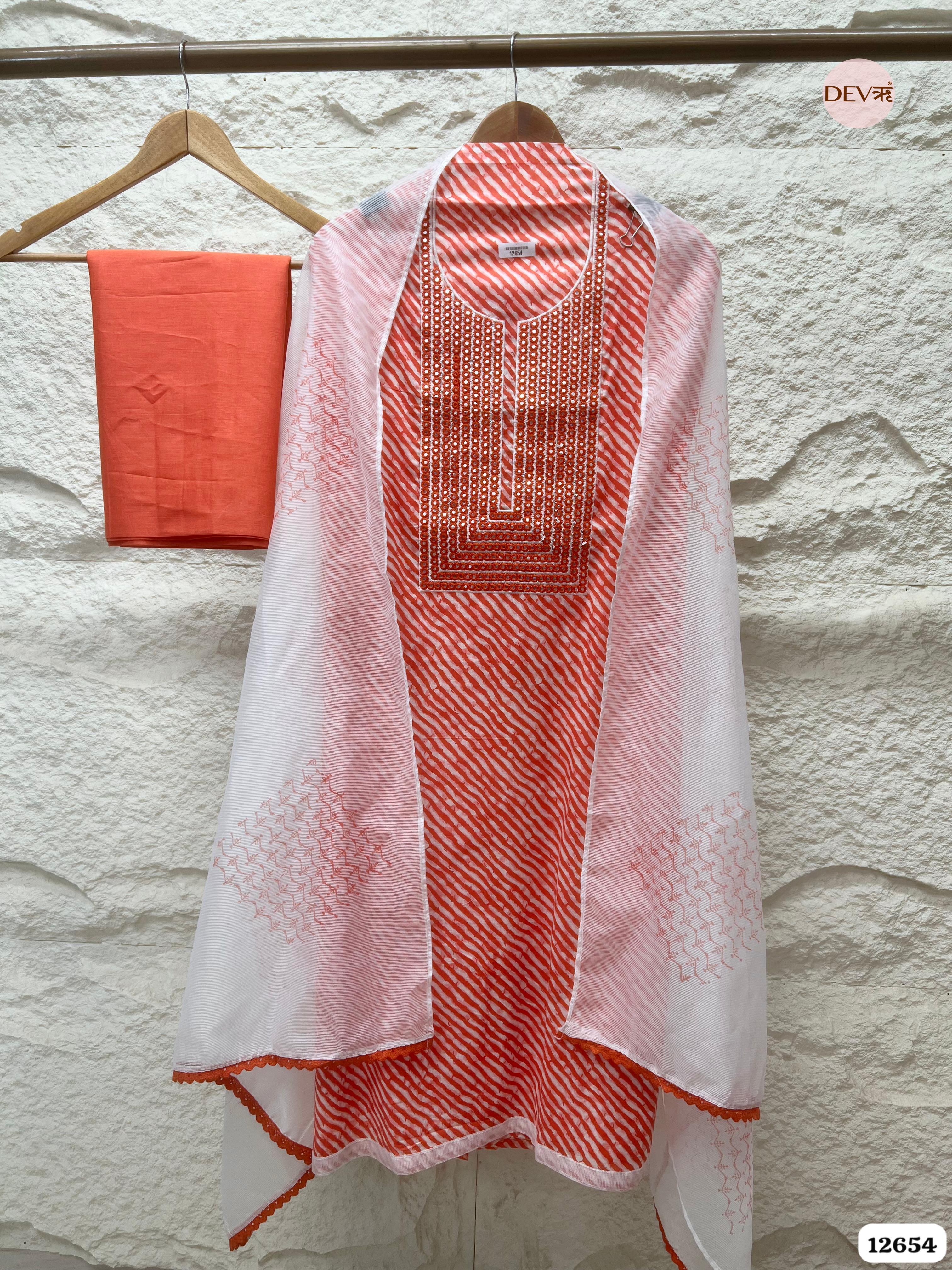 Orange Cotton Leheriya Printed & Embroidered