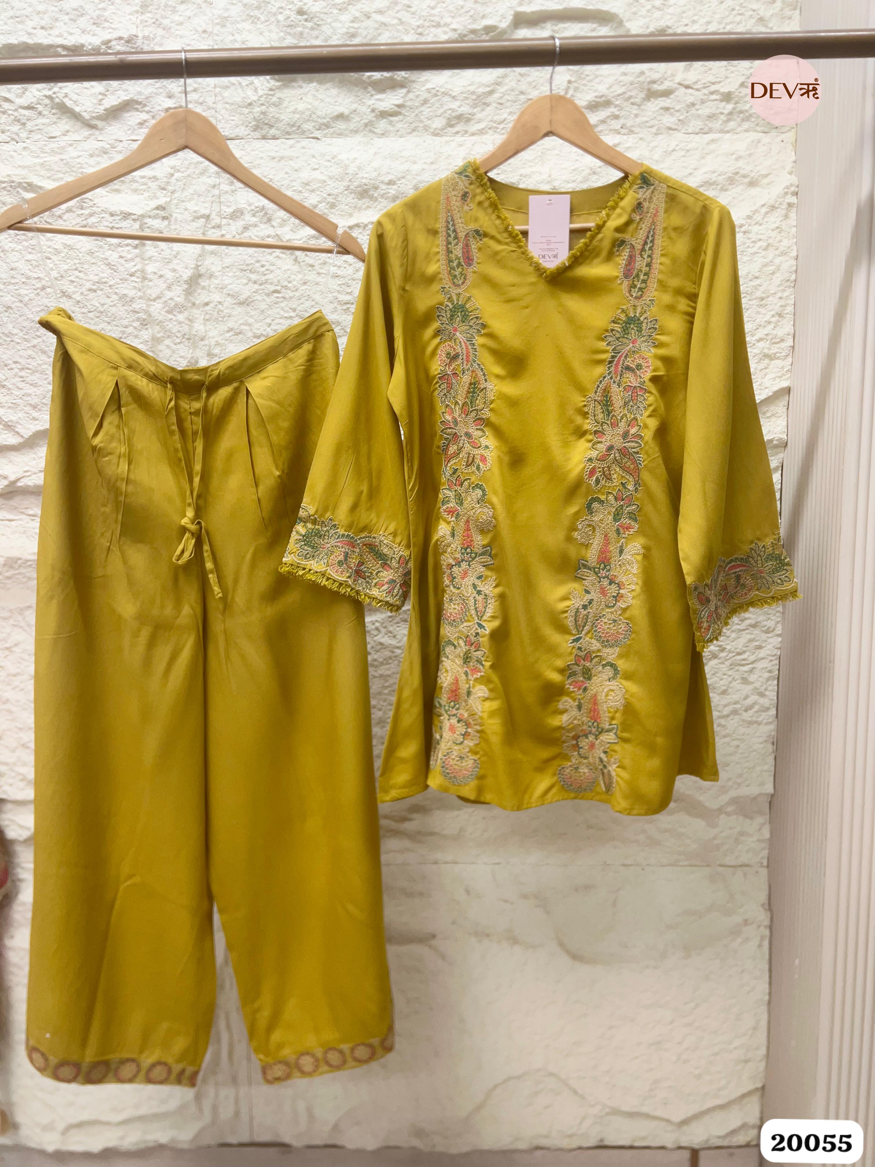 Aarohi German Rayon Embroidered Mustard 2-Piece Set (Devri – D.No 20055)