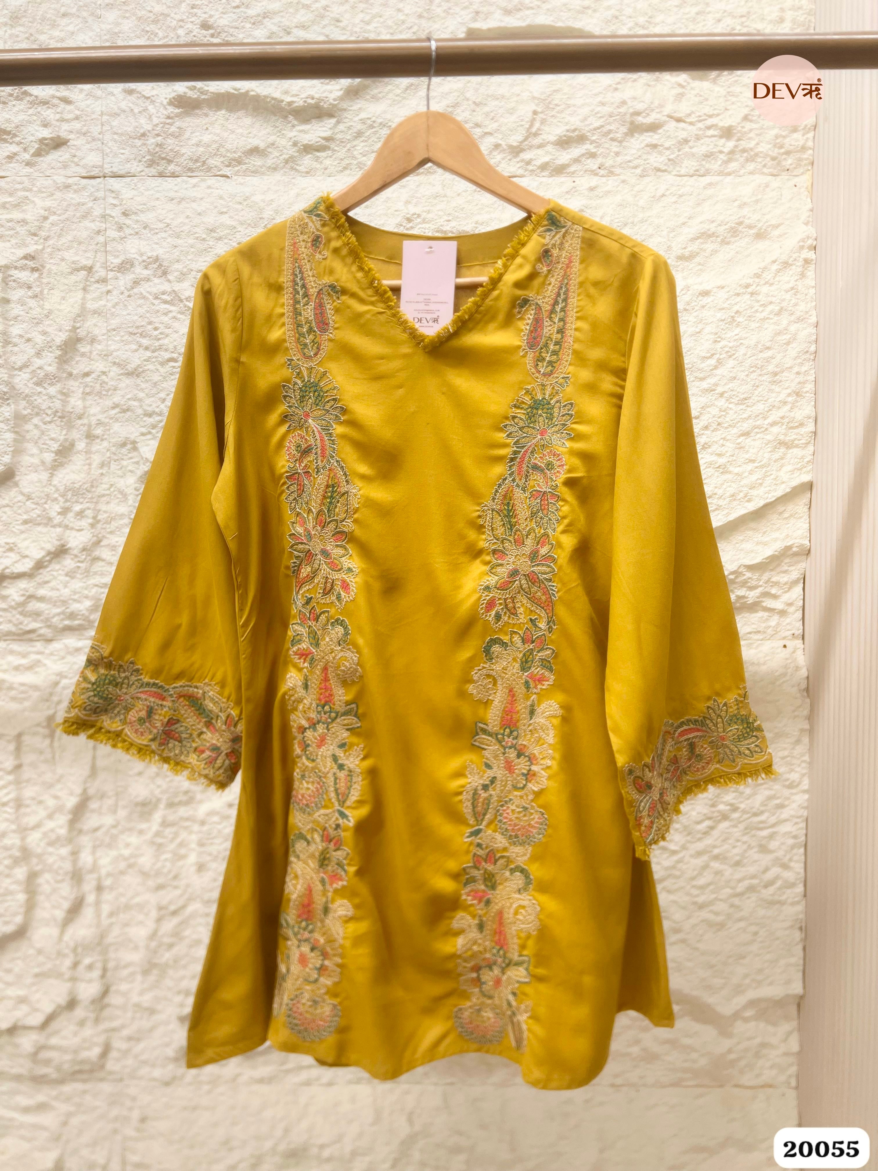 Aarohi German Rayon Embroidered Mustard 2-Piece Set (Devri – D.No 20055)