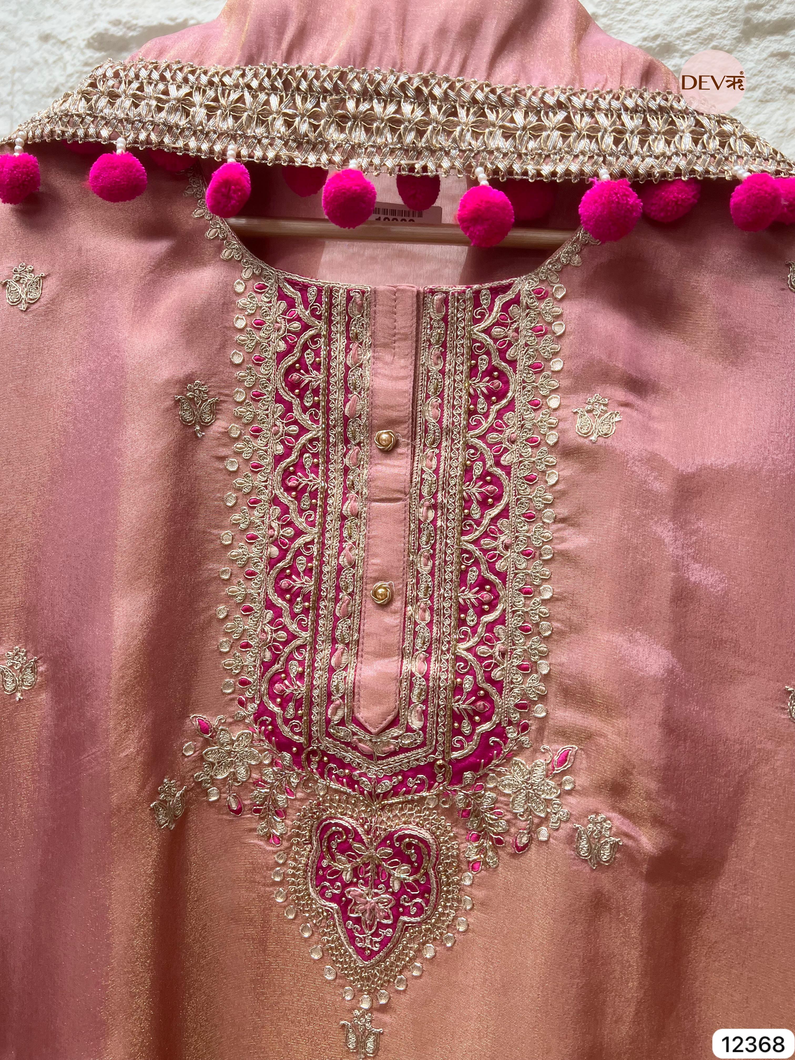 Blush Pink Shimmer Silk Hand Embroidered Unstitched 3-Piece Suit (Devri – D.No 12368)