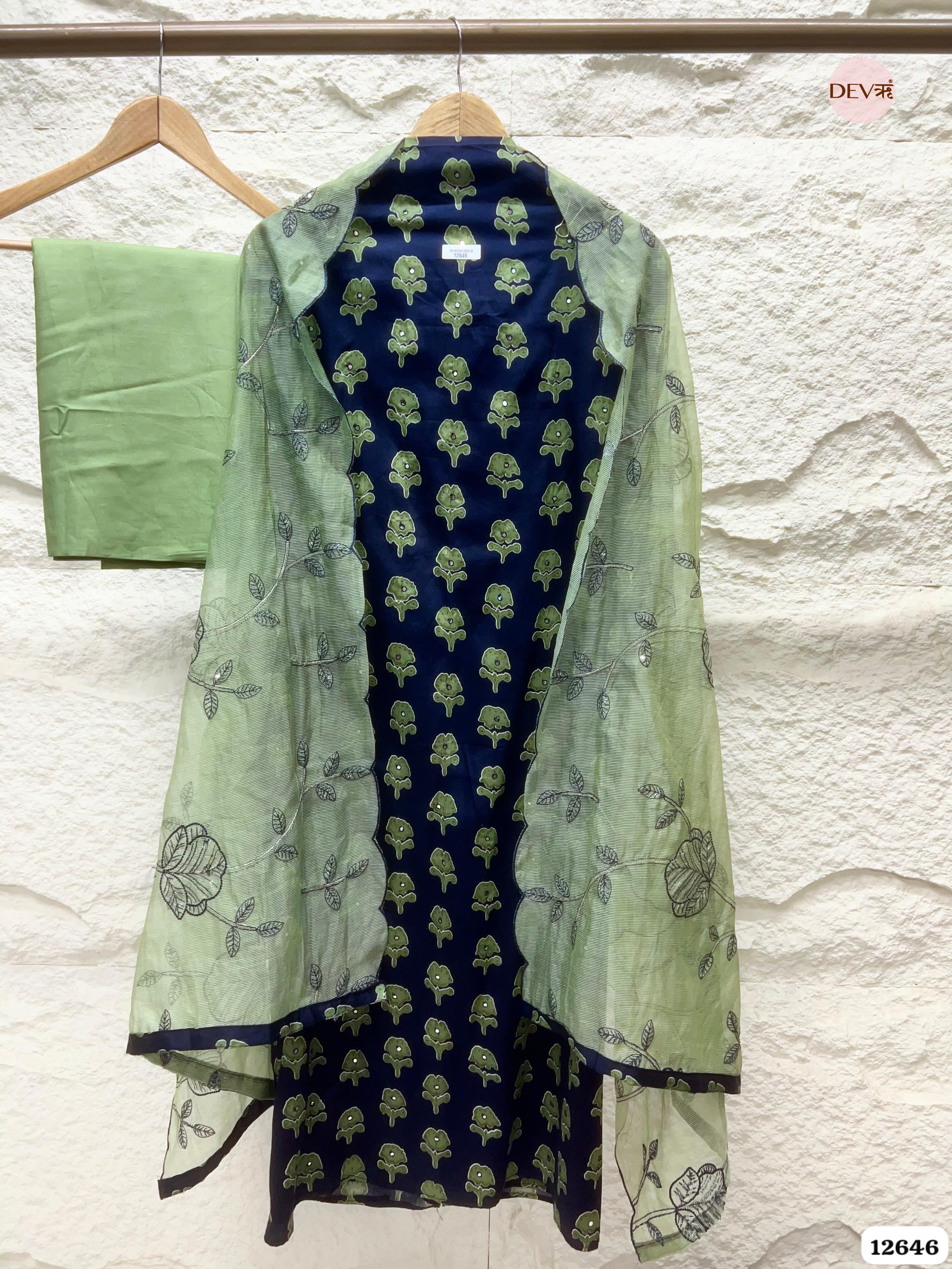 Navy Blue Cotton Printed Unstitched 3-Piece Suit (Devri – D.No 12646)