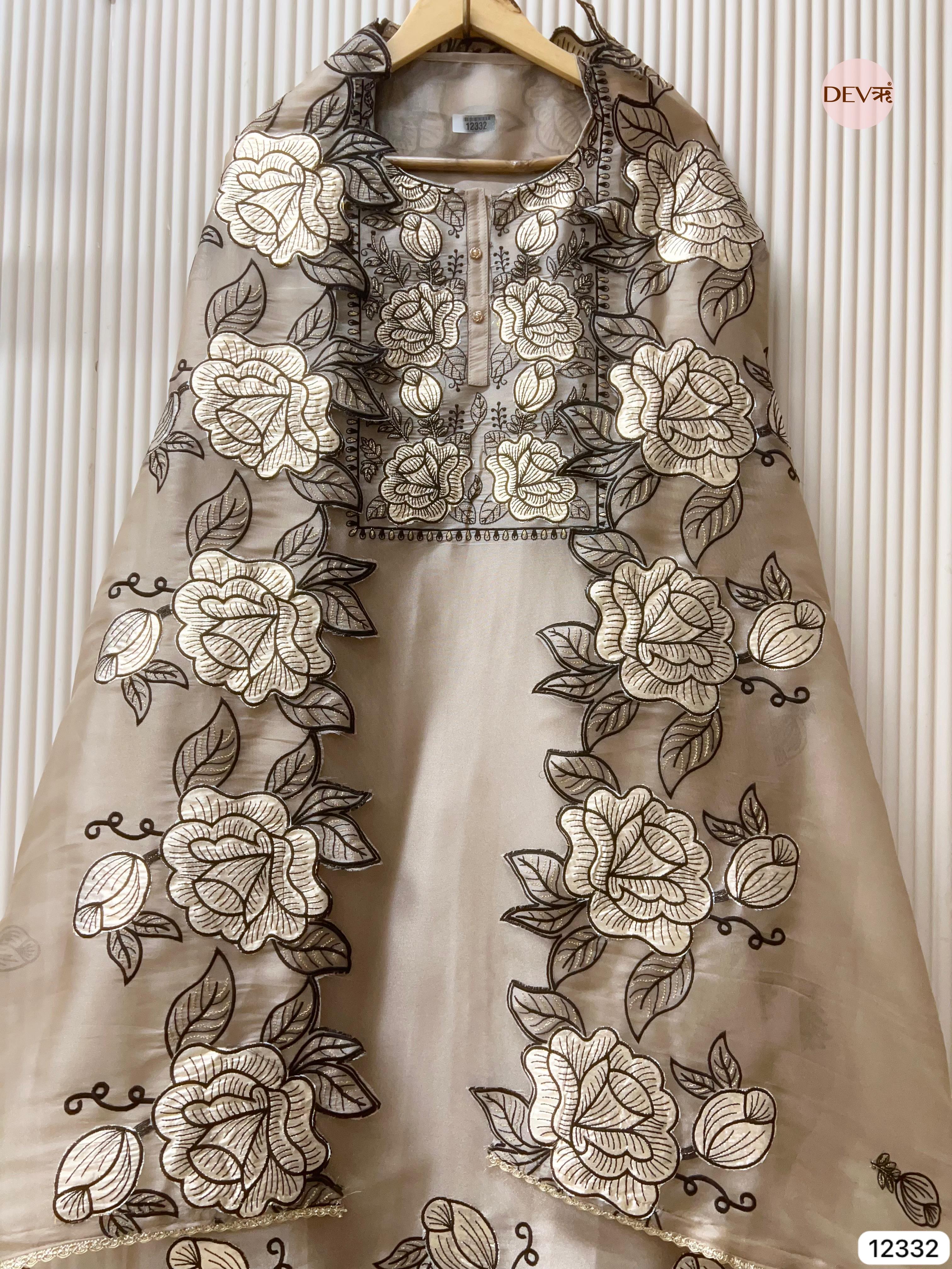Beige Tissue Shimmer Embroidered Unstitched 3-Piece Suit (Devri – D.No 12332)