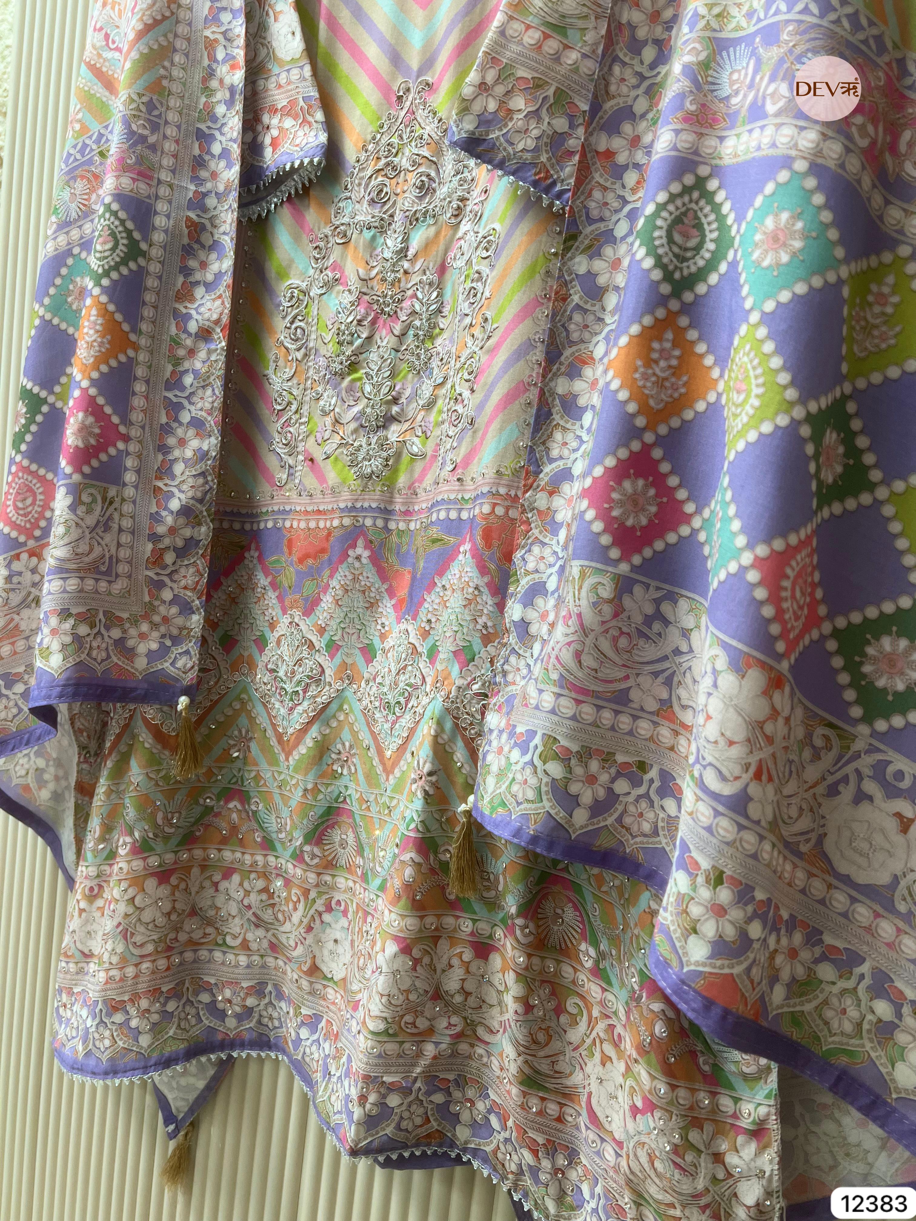 Multicolour Muslin Printed Unstitched 3-Piece Suit (Devri – D.No 12383)