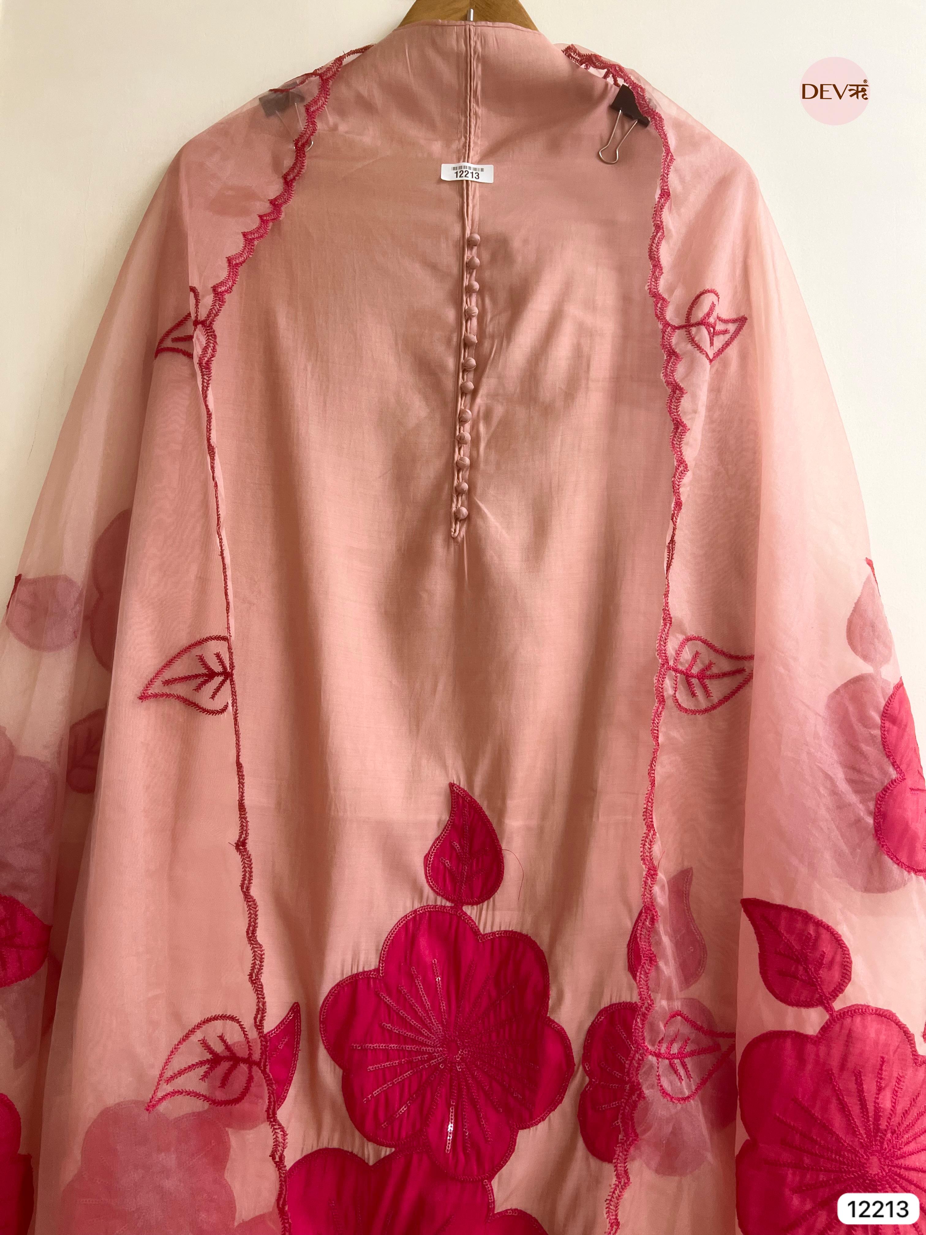 Peach Modal Silk Embroidered Unstitched 3-Piece Suit (Devri – D.No 12213)