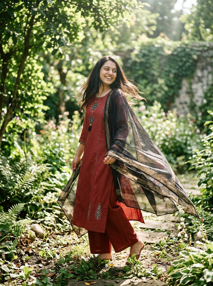 Ishani Cotton Embroidered Maroon 3-Piece Set (Devri – D.No 21006)