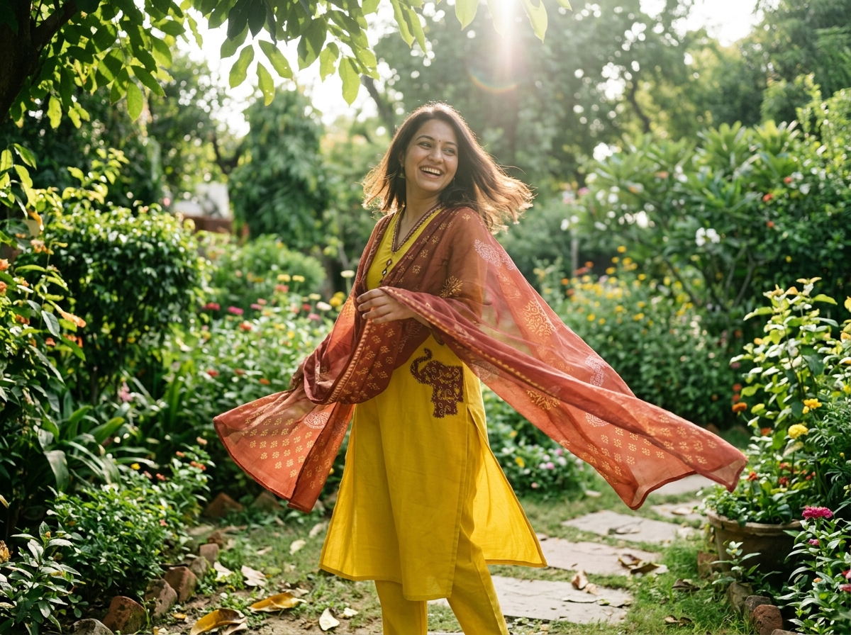 Jivika Cotton Printed Mustard 3-Piece Set (Devri – D.No 21005)