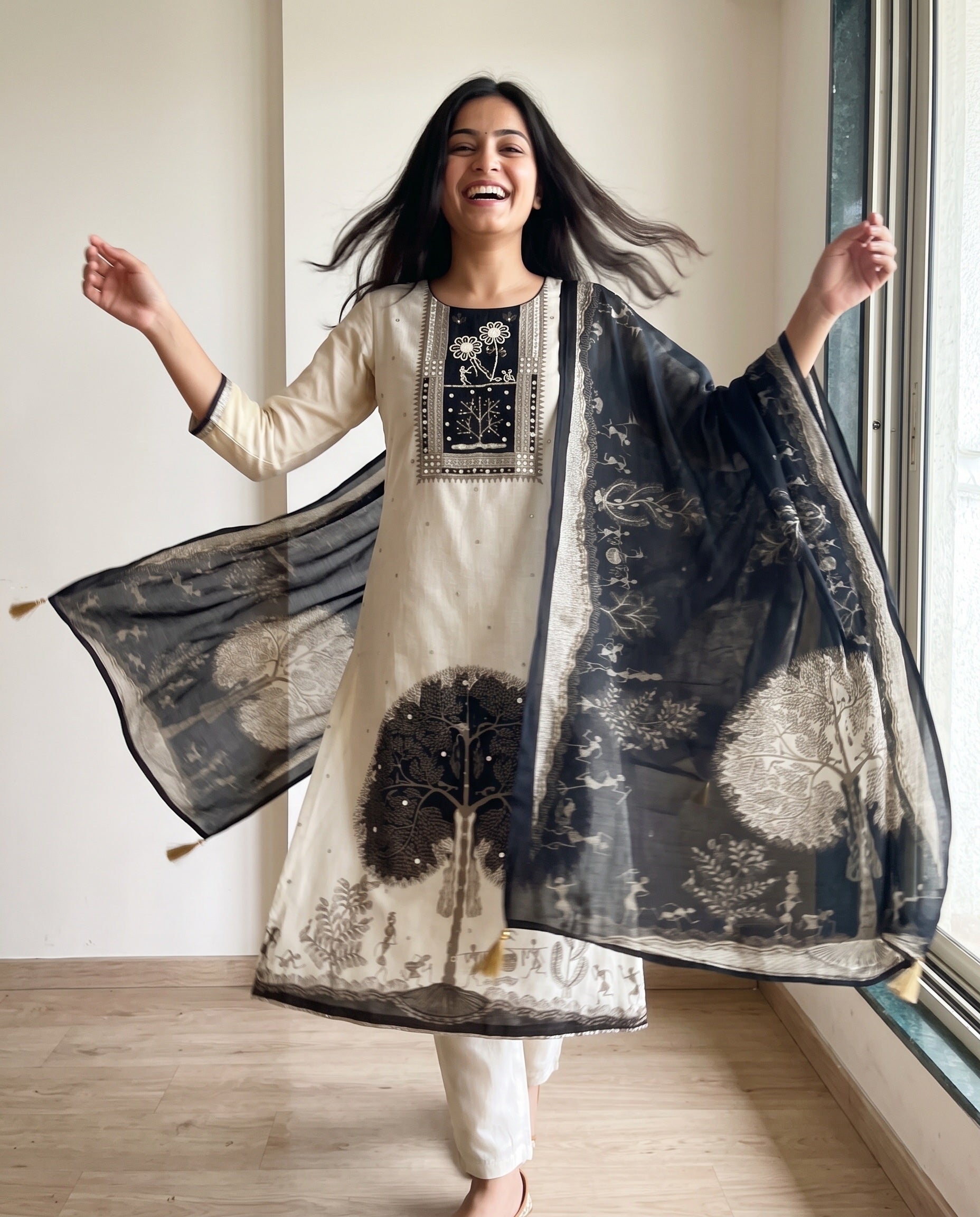 Cream Mul Cotton Printed Unstitched 3-Piece Suit (Devri – D.No 13331)