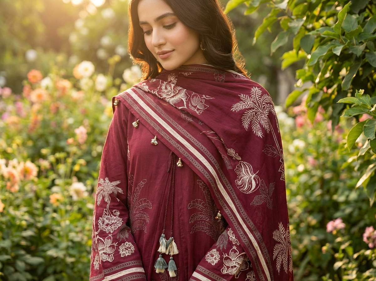 Meher Pure Cotton Printed Maroon 3-Piece Set (Devri – D.No 20067)