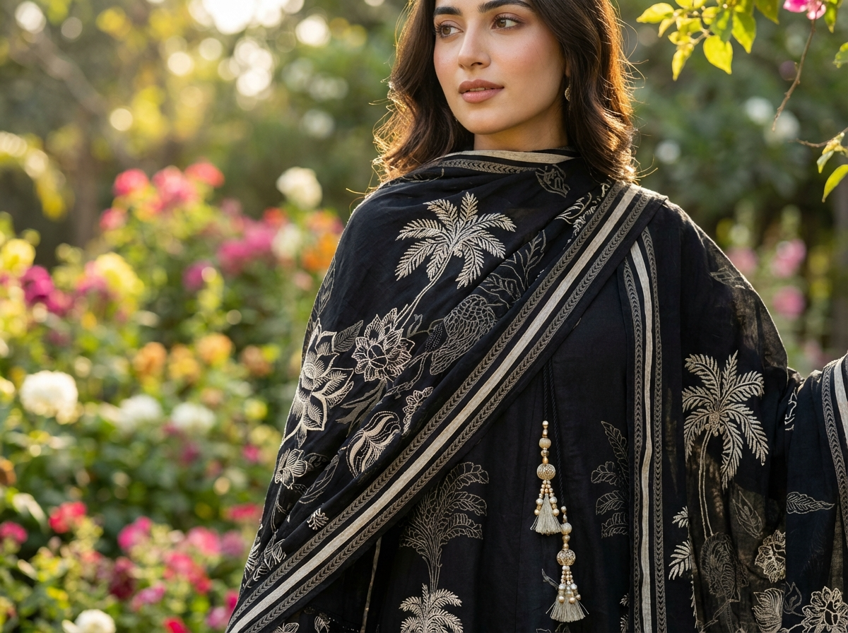 Meher Pure Cotton Printed Black 3-Piece Set (Devri – D.No 20068)