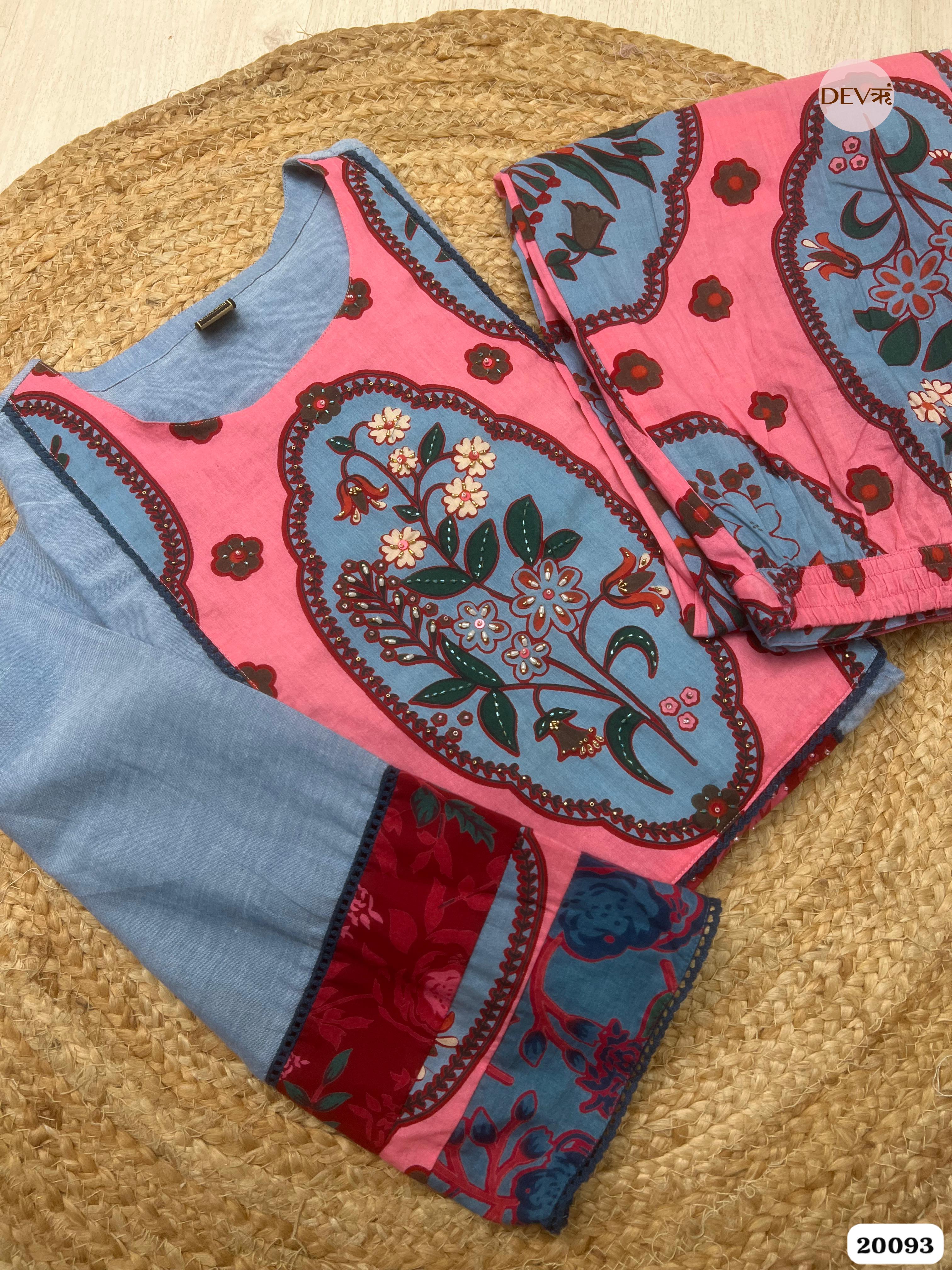 Esha Cotton Printed Powder Blue & Crimson 2-Piece Set (Devri – D.No 20093)
