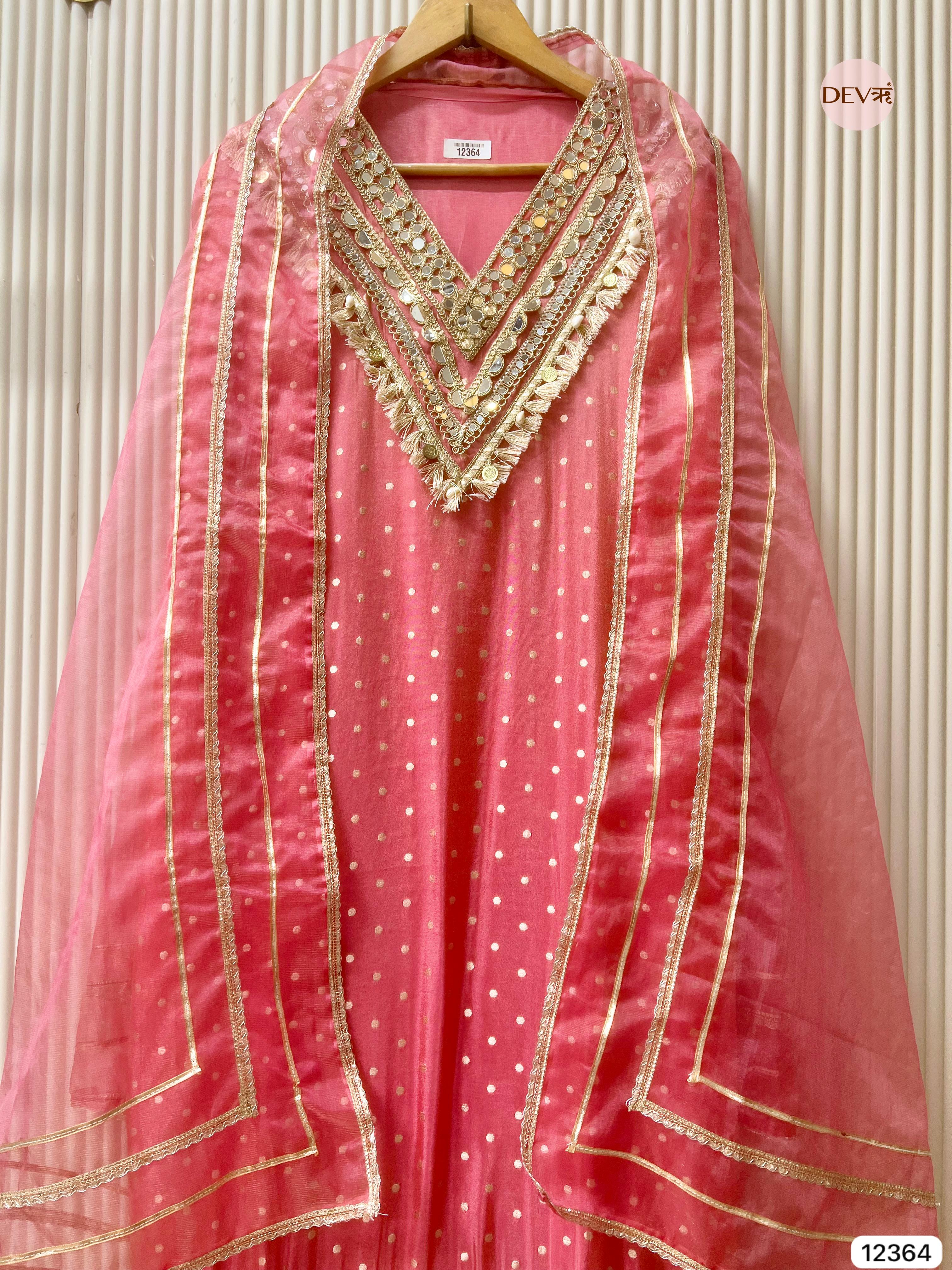 Rose Pink Tissue Shimmer Embellished Unstitched 3-Piece Suit (Devri – D.No 12364)