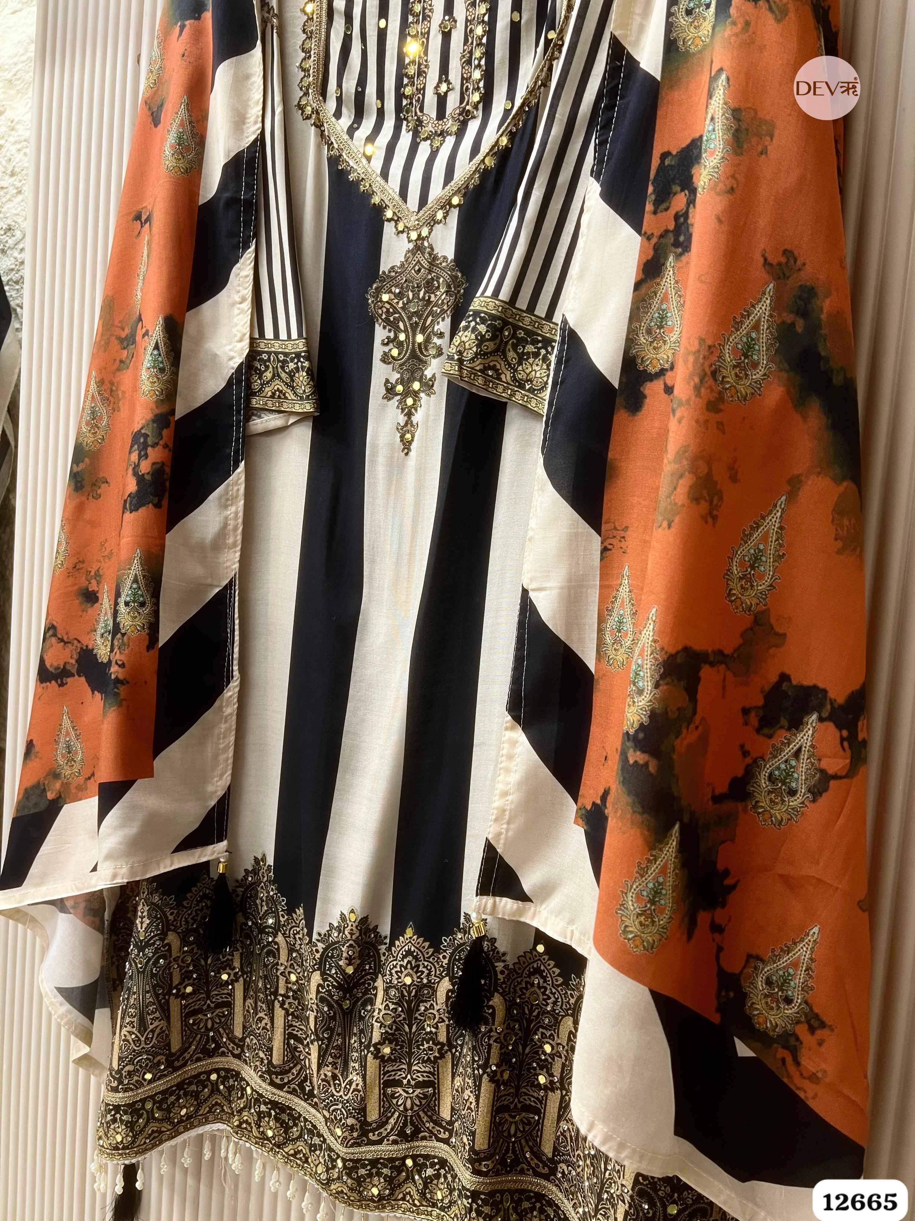 Ivory & Rust Muslin Printed Unstitched 3-Piece Suit (Devri – D.No 12665)
