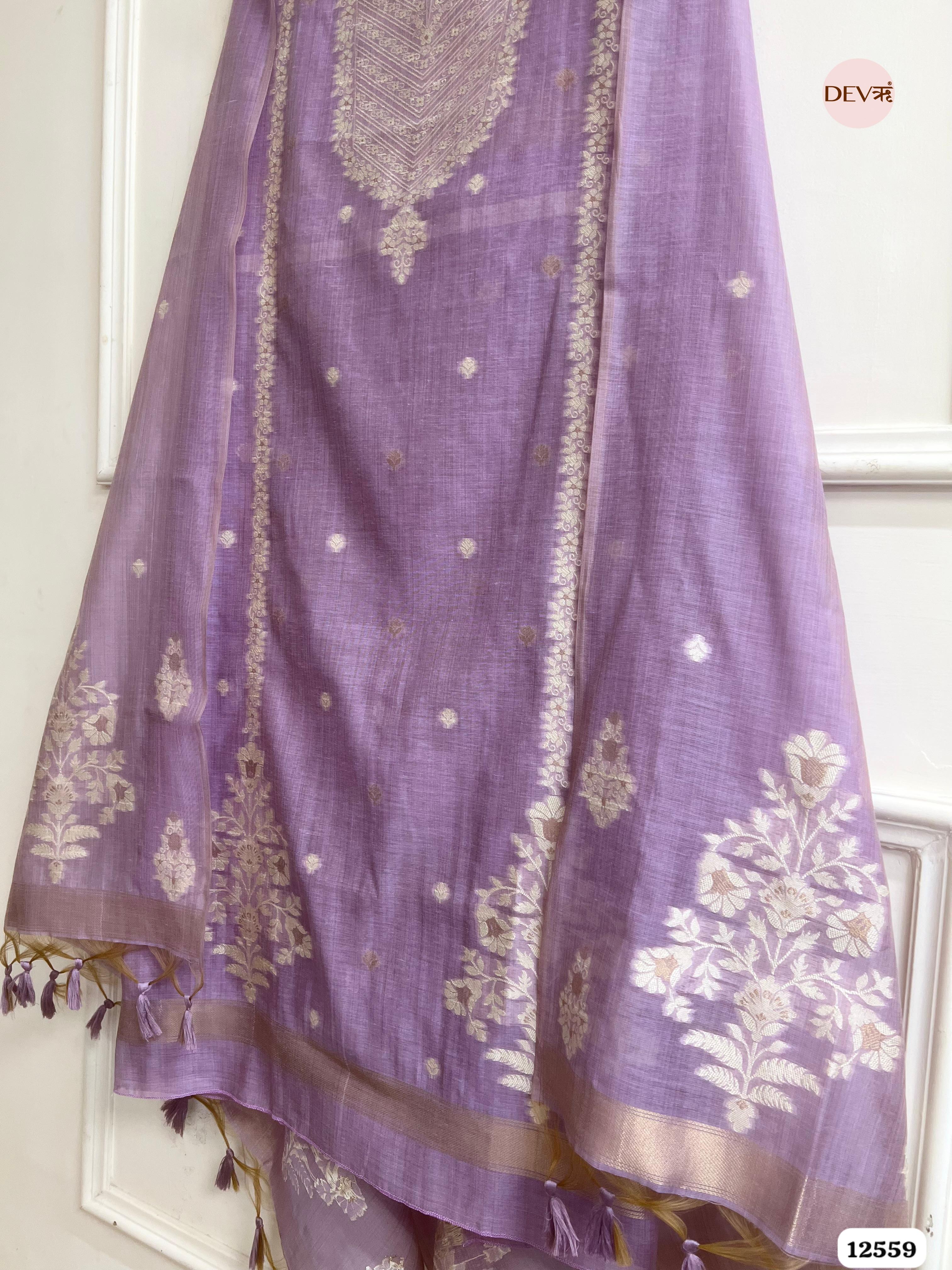 Purple Jamdani Embroidered Unstitched 3-Piece Suit (Devri – D.No 12559)