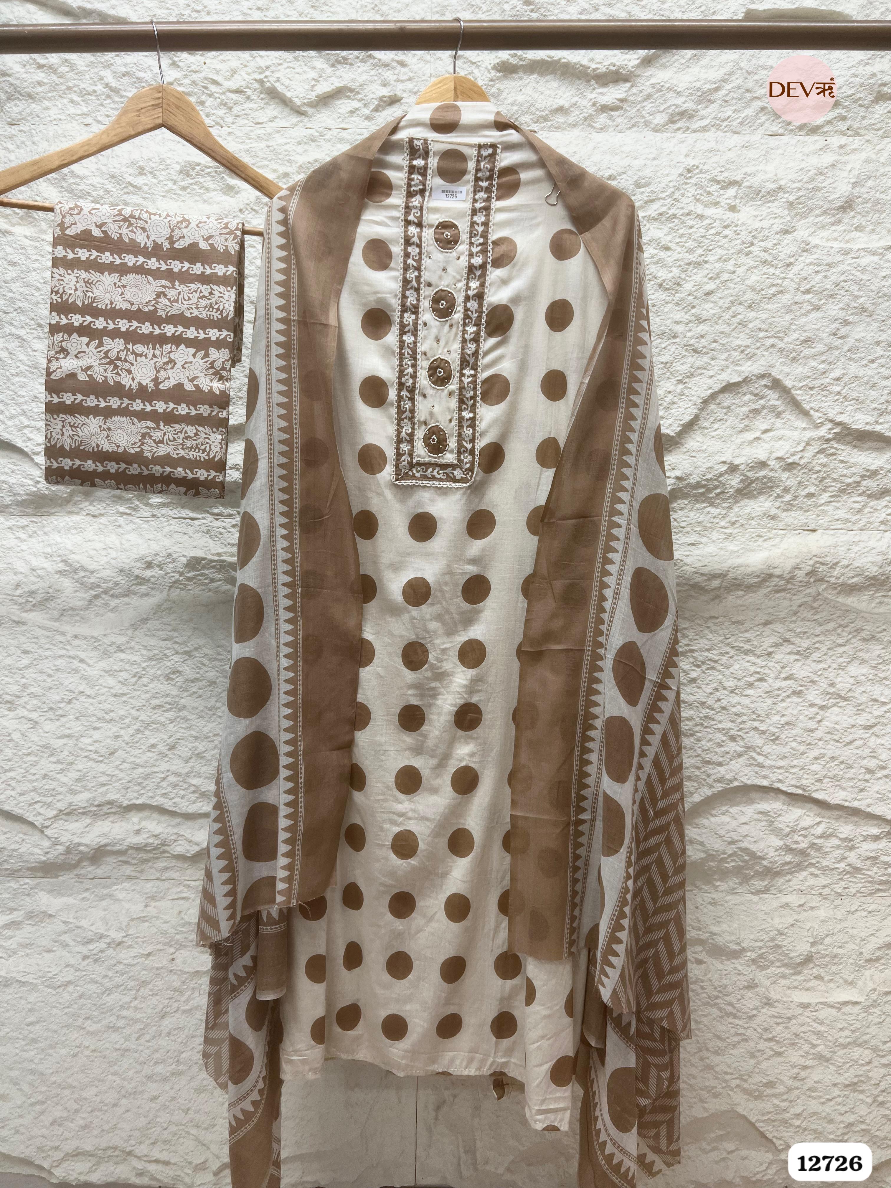 Brown Cotton Printed Unstitched 3-Piece Suit (Devri – D.No 12726)